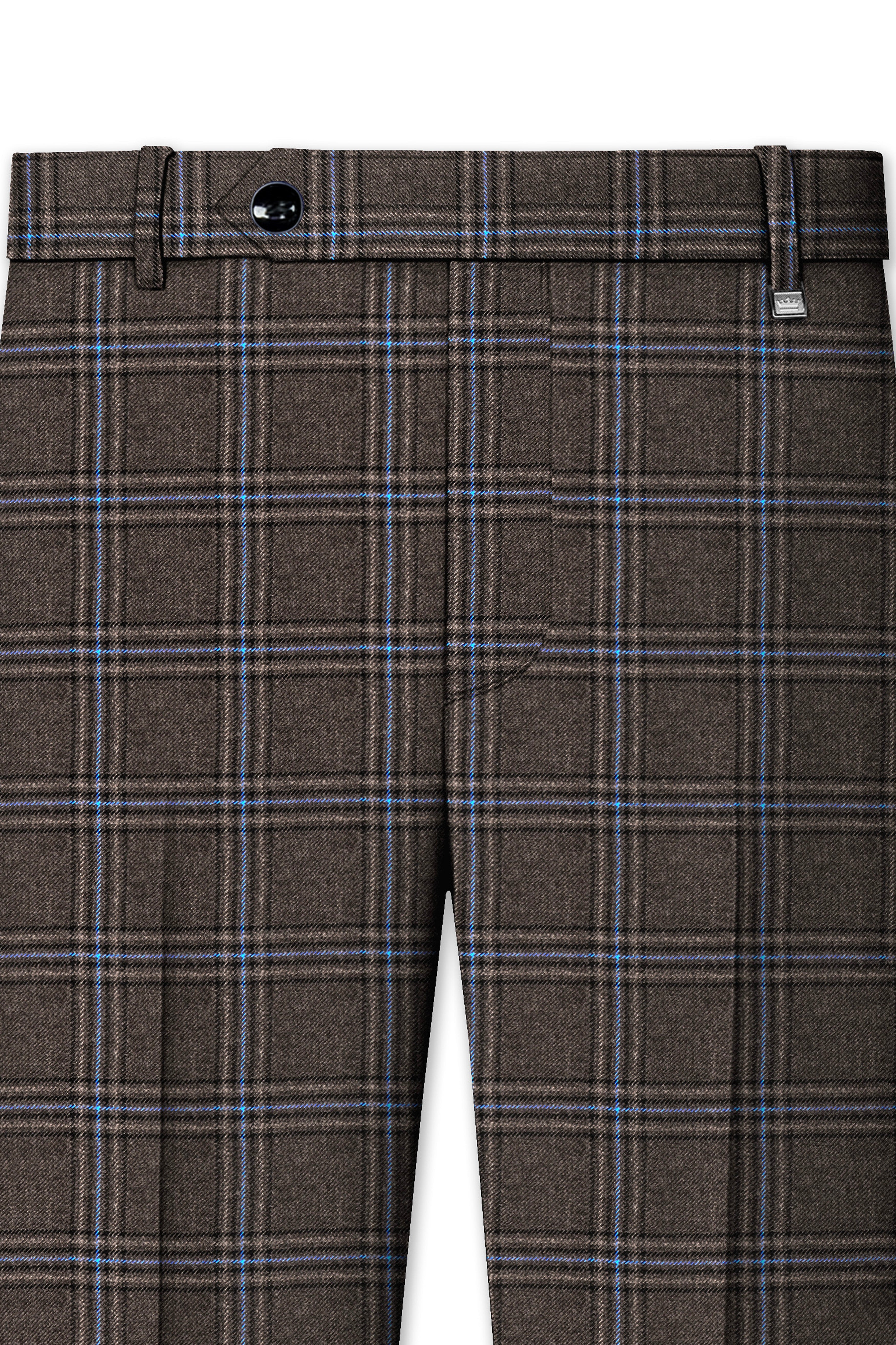 Cafreno-Armadillo Brown Plaid Single Breasted Trench Coat With Pant
