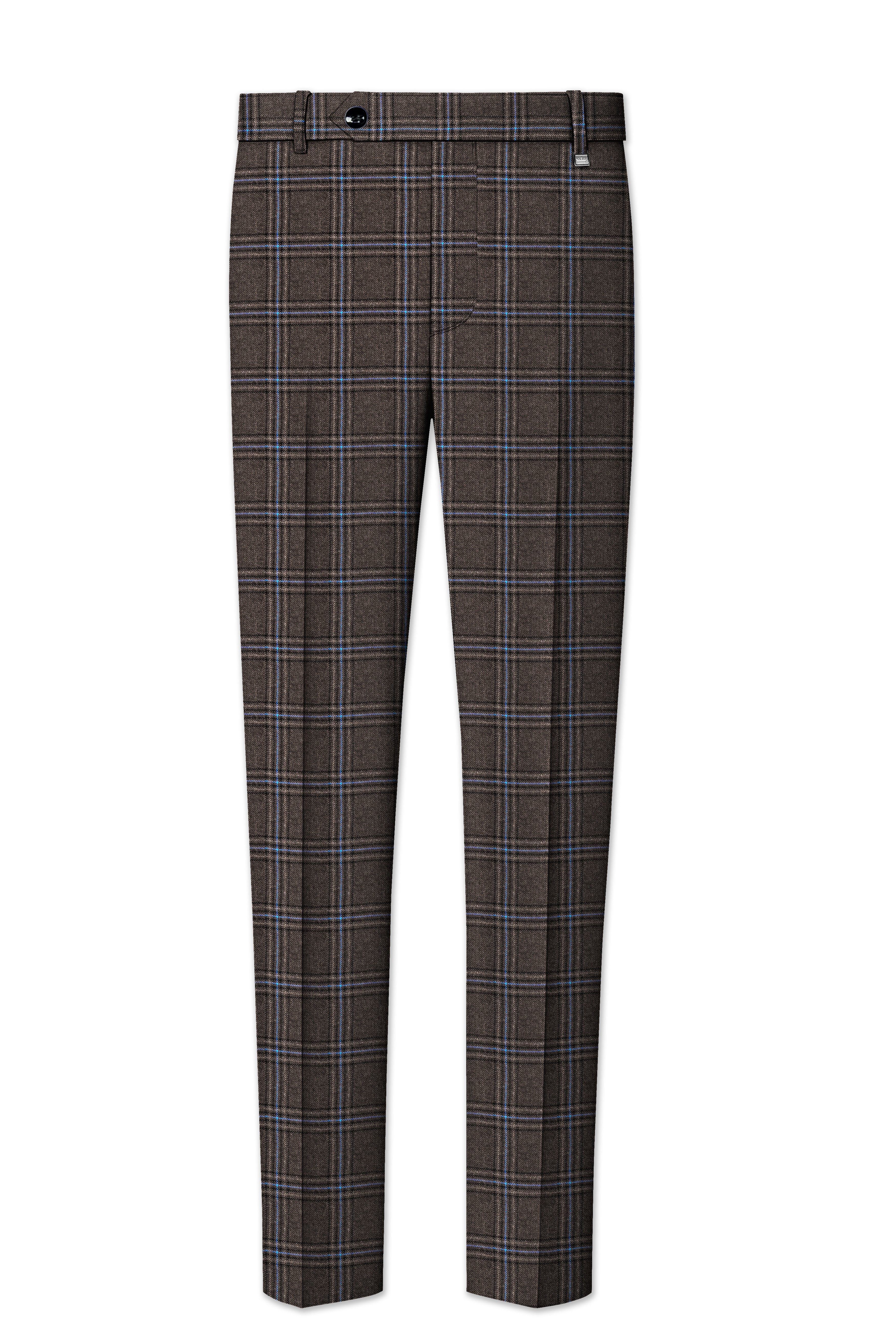 Cafreno-Armadillo Brown Plaid Single Breasted Trench Coat With Pant