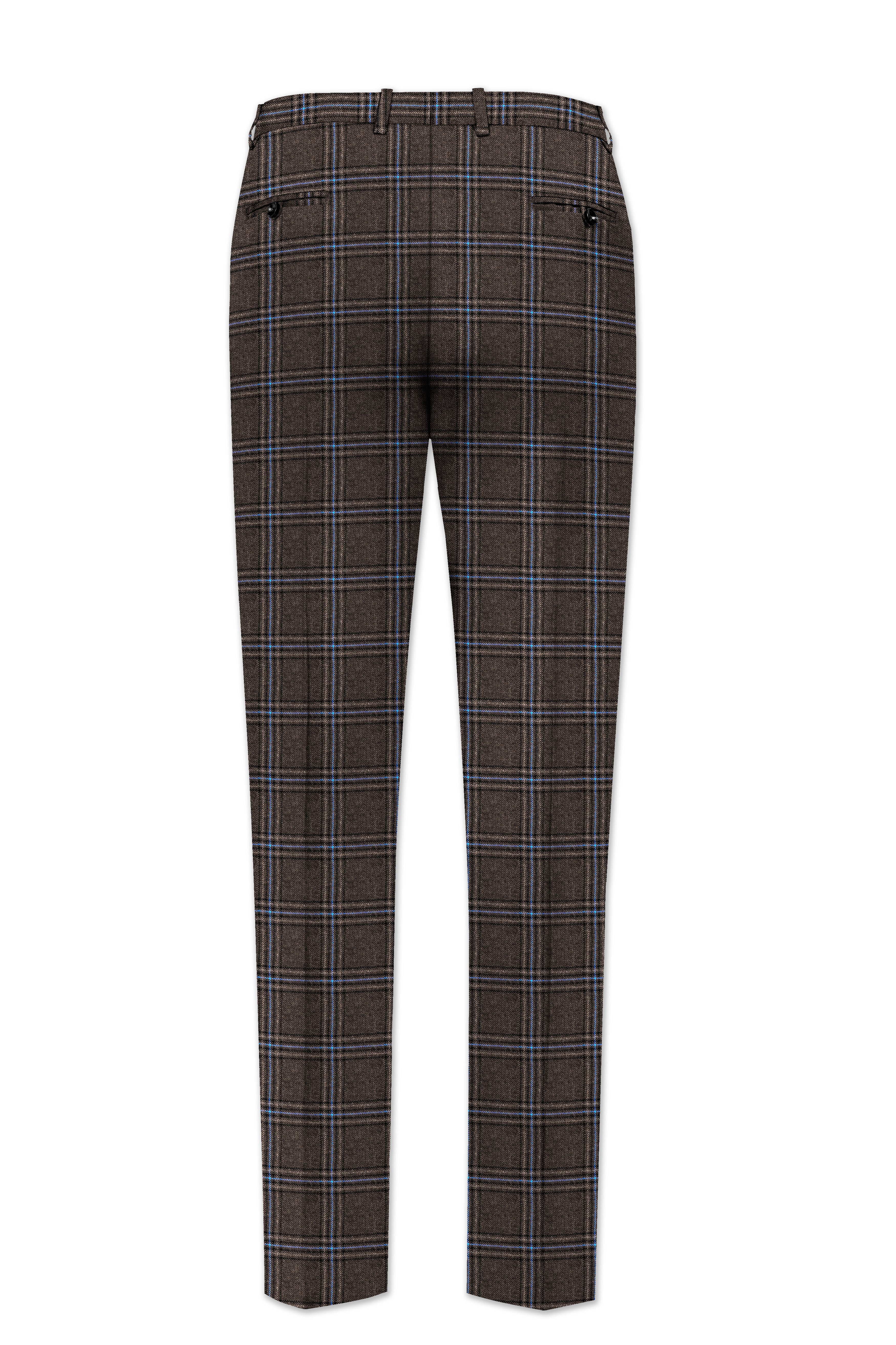 Cafreno-Armadillo Brown Plaid Single Breasted Trench Coat With Pant
