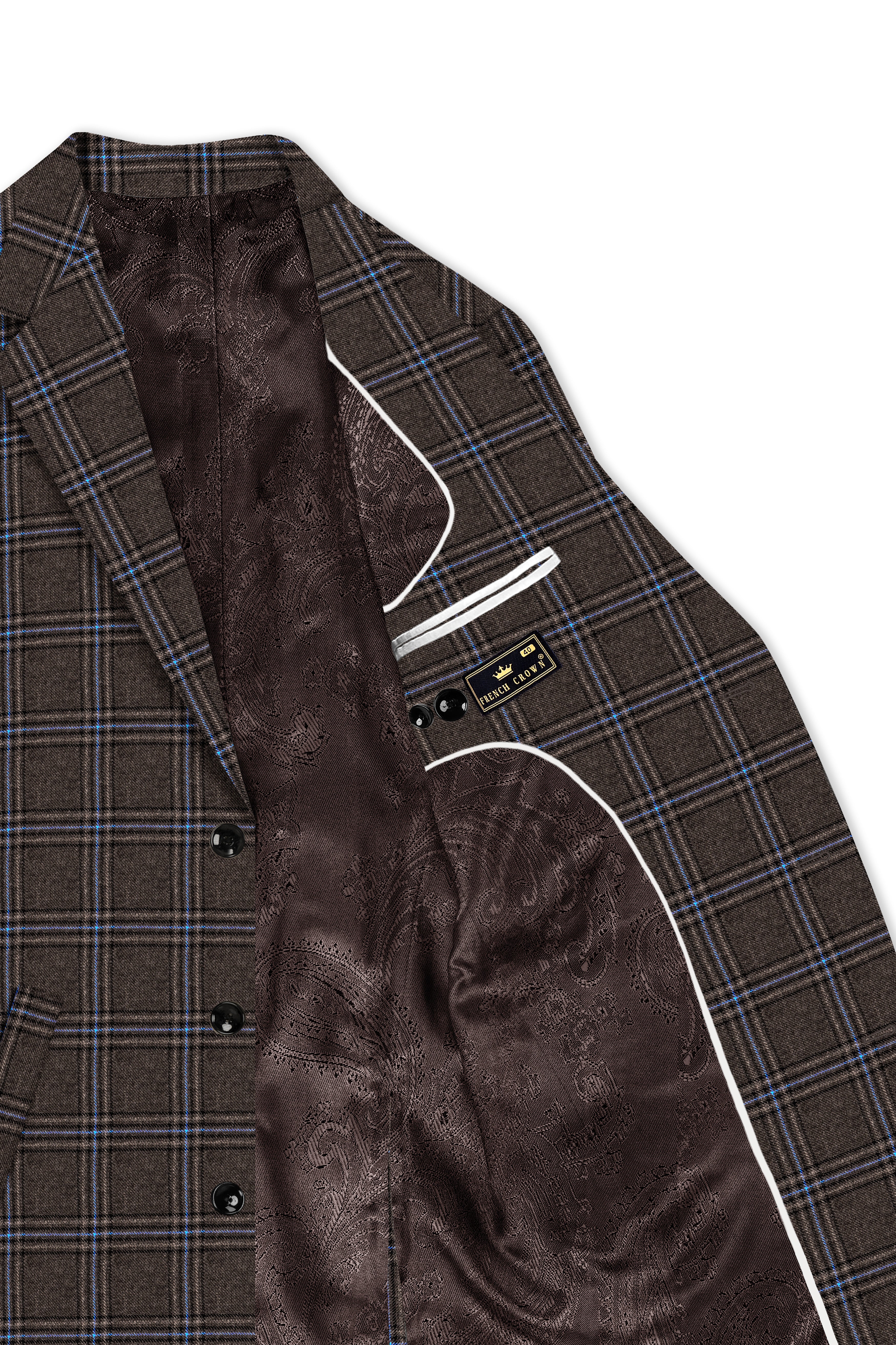 Cafreno-Armadillo Brown Plaid Single Breasted Trench Coat With Pant
