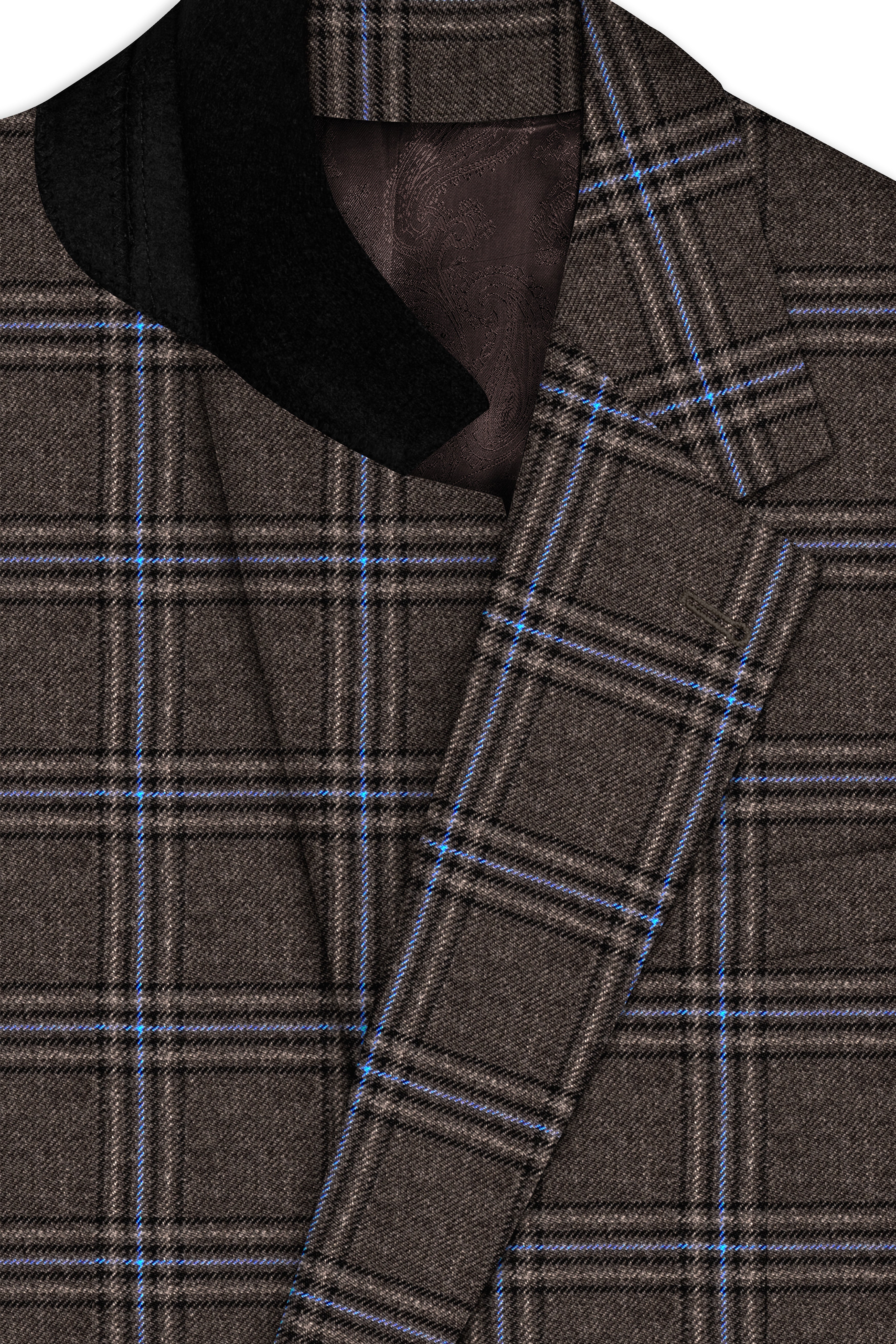 Cafreno-Armadillo Brown Plaid Single Breasted Trench Coat With Pant
