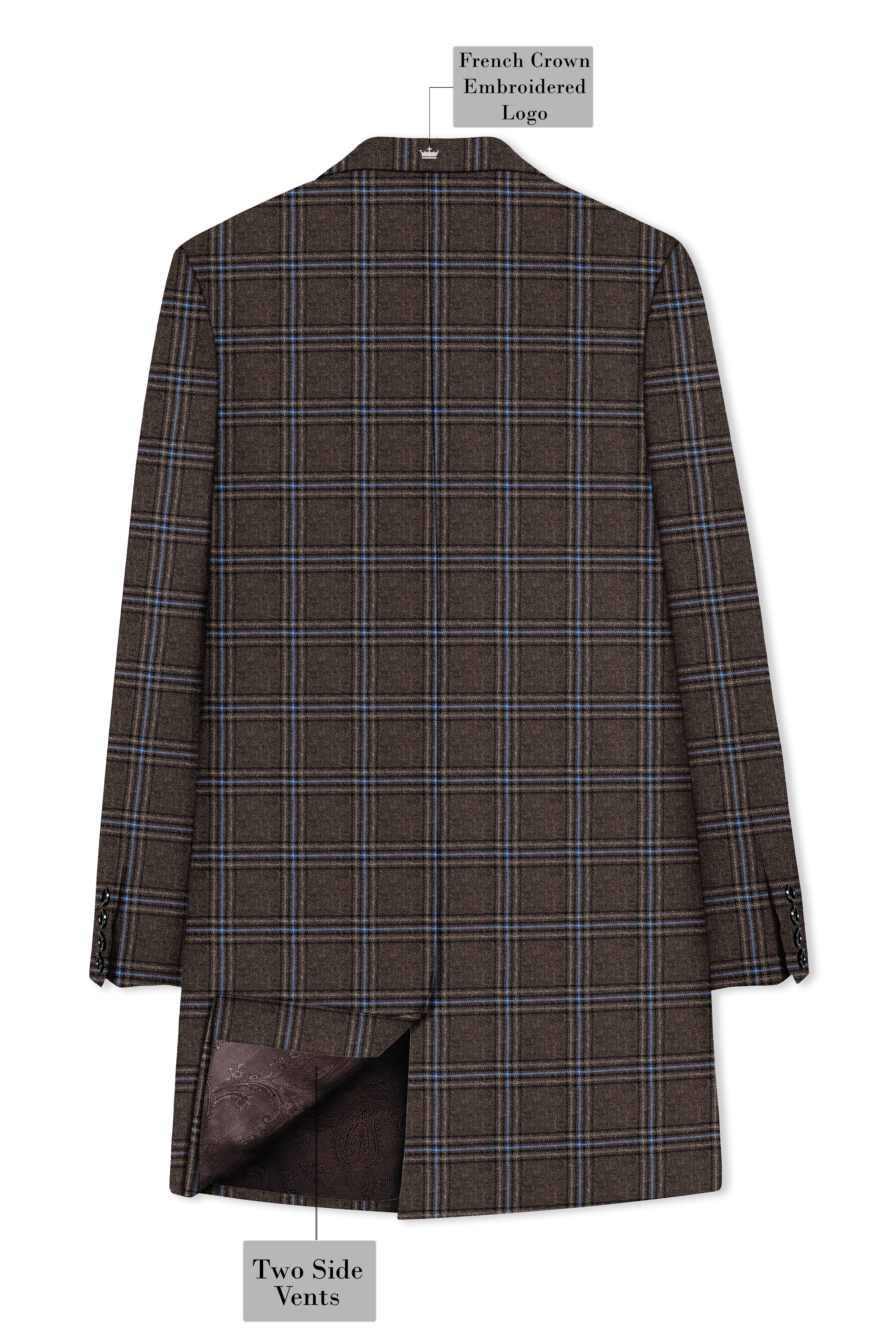 Cafreno-Armadillo Brown Plaid Single Breasted Trench Coat With Pant
