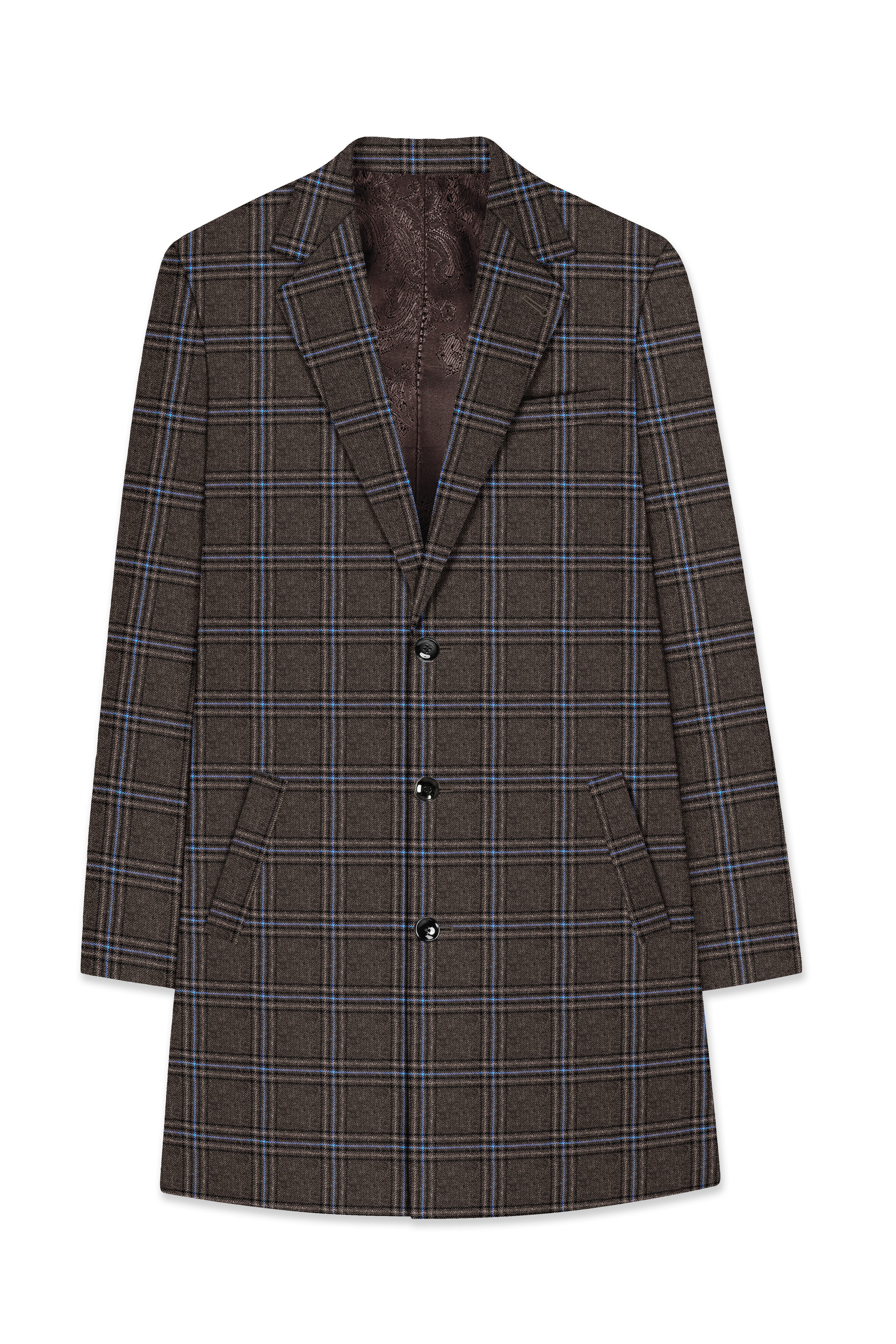 Cafreno-Armadillo Brown Plaid Single Breasted Trench Coat With Pant