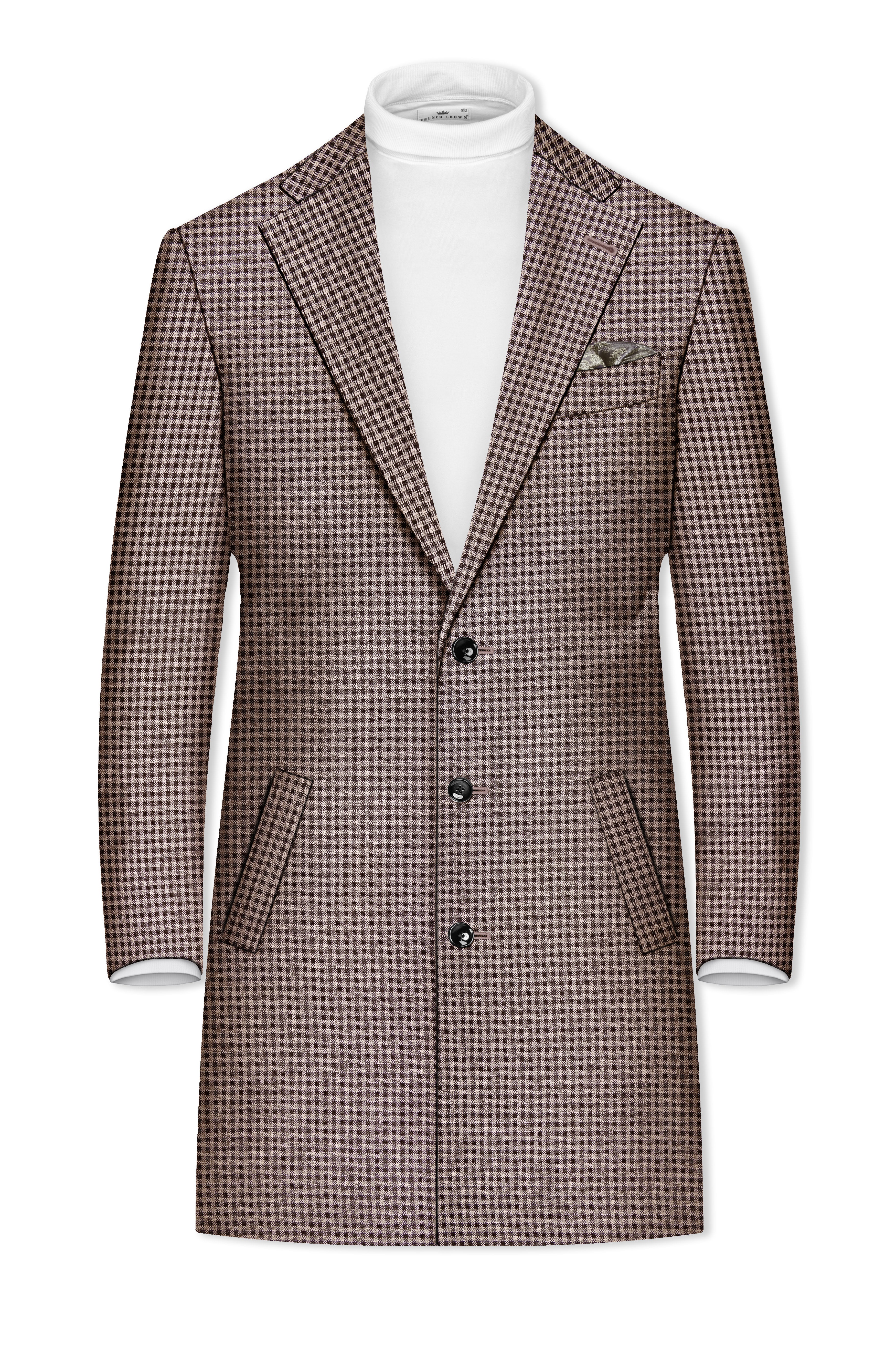 Imperium-Emperor Brown And Swiss Cream Gingham Plaid Tweed Single Breasted Trench Coat With Pant