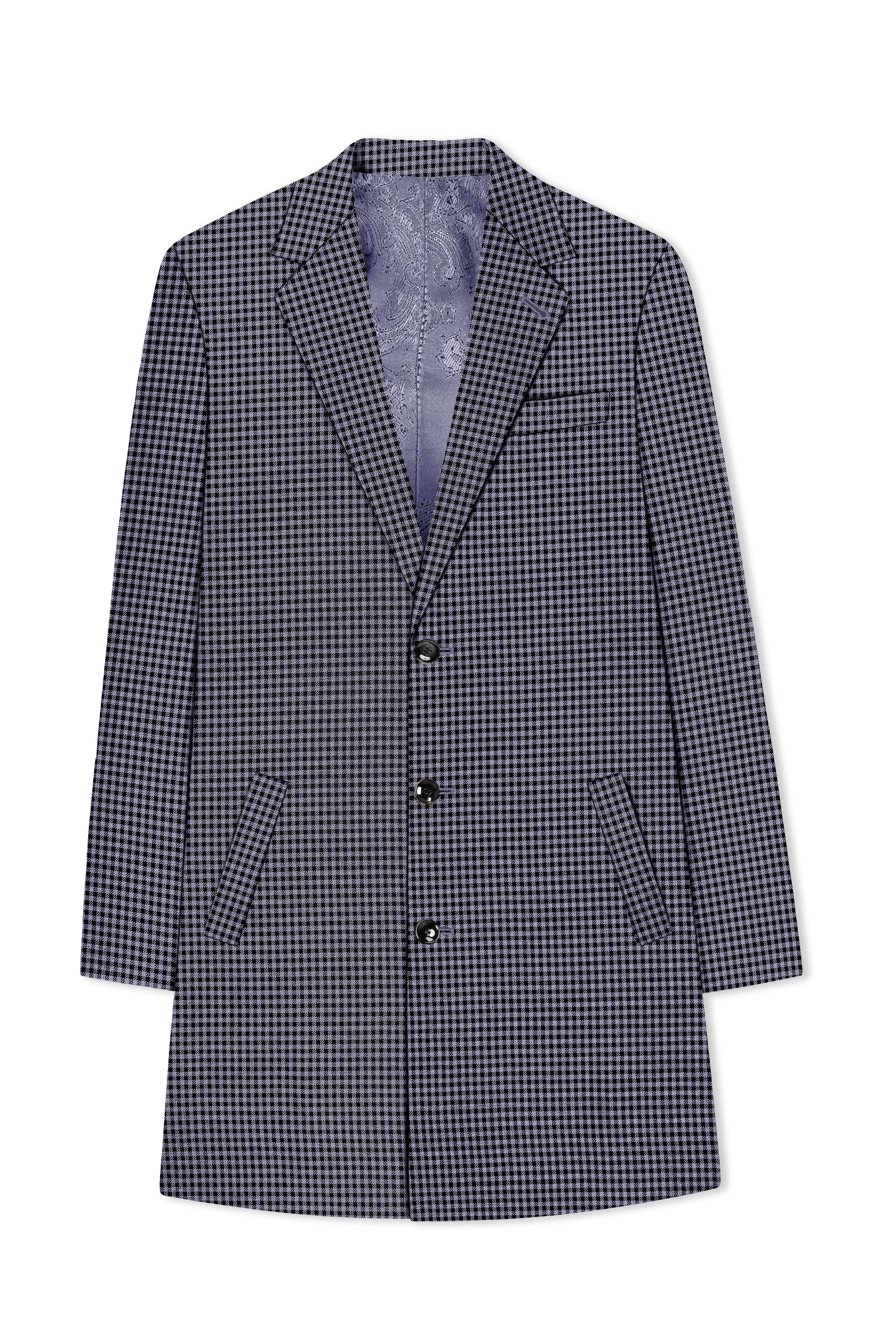 Zenith-Mirage Blue And venus Gray Gingham Plaid Tweed Single Breasted Trench Coat With Pant