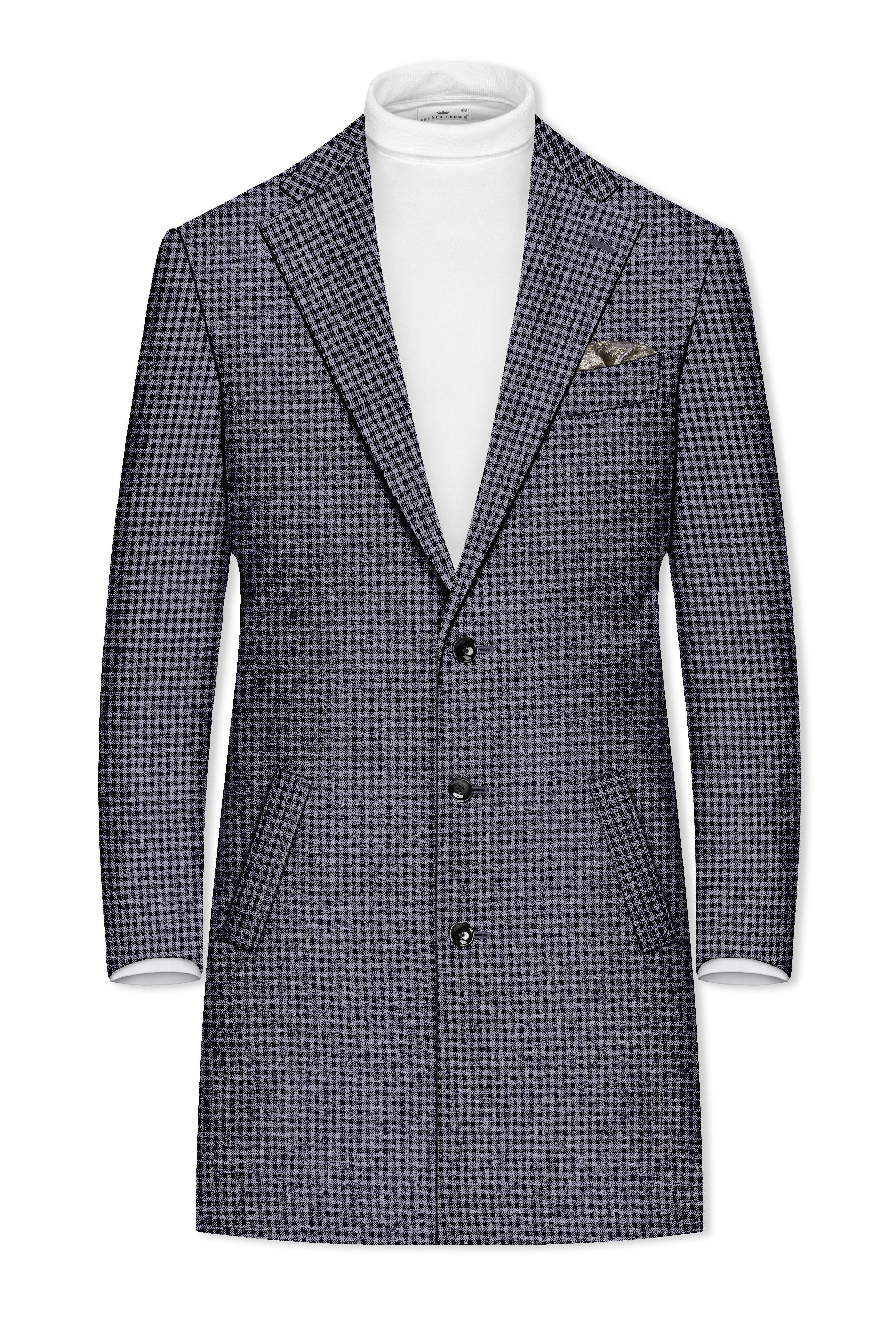 Zenith-Mirage Blue And venus Gray Gingham Plaid Tweed Single Breasted Trench Coat With Pant