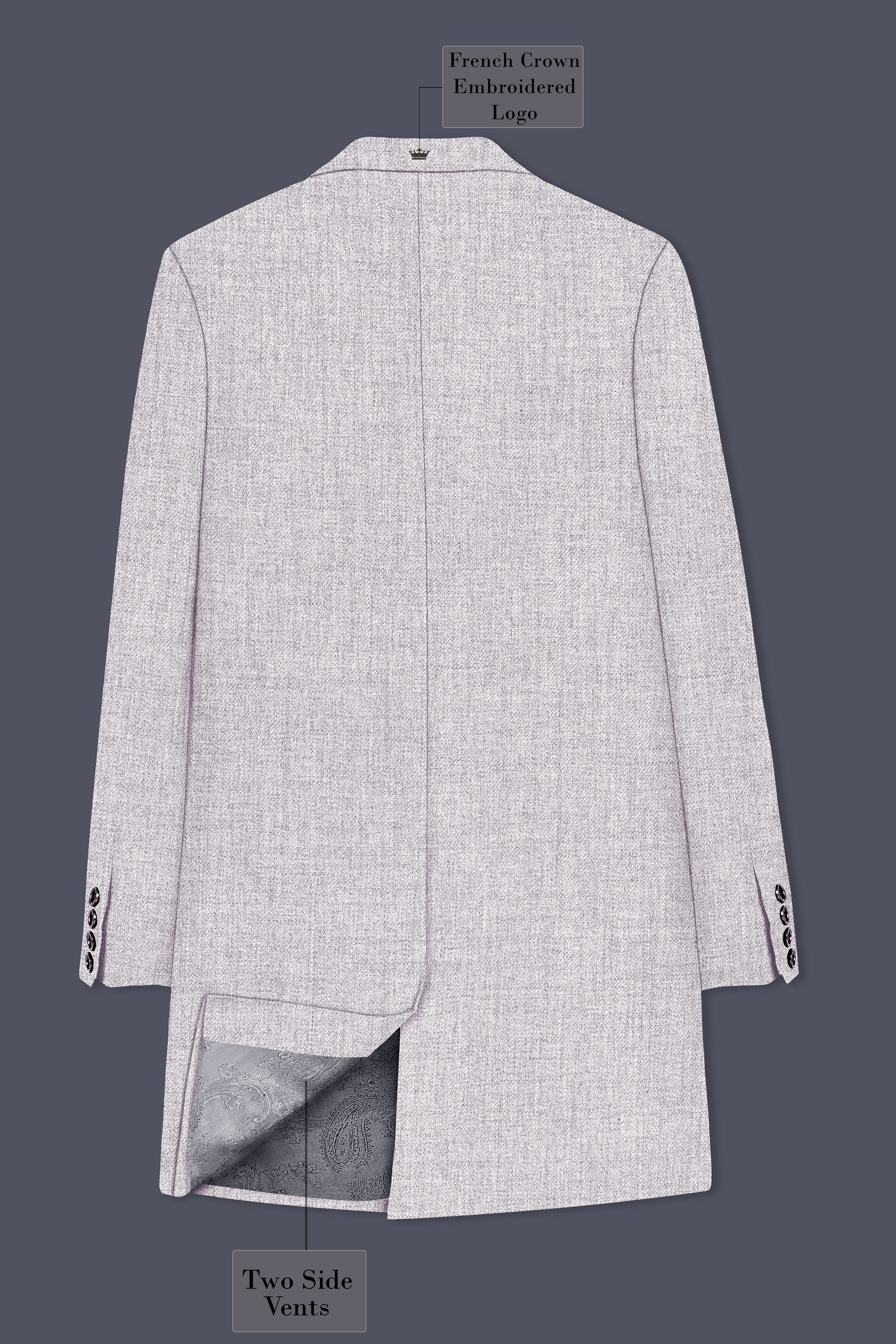 Glacier-Lilac Gray Textured Tweed Single Breasted Trench Coat With Pant