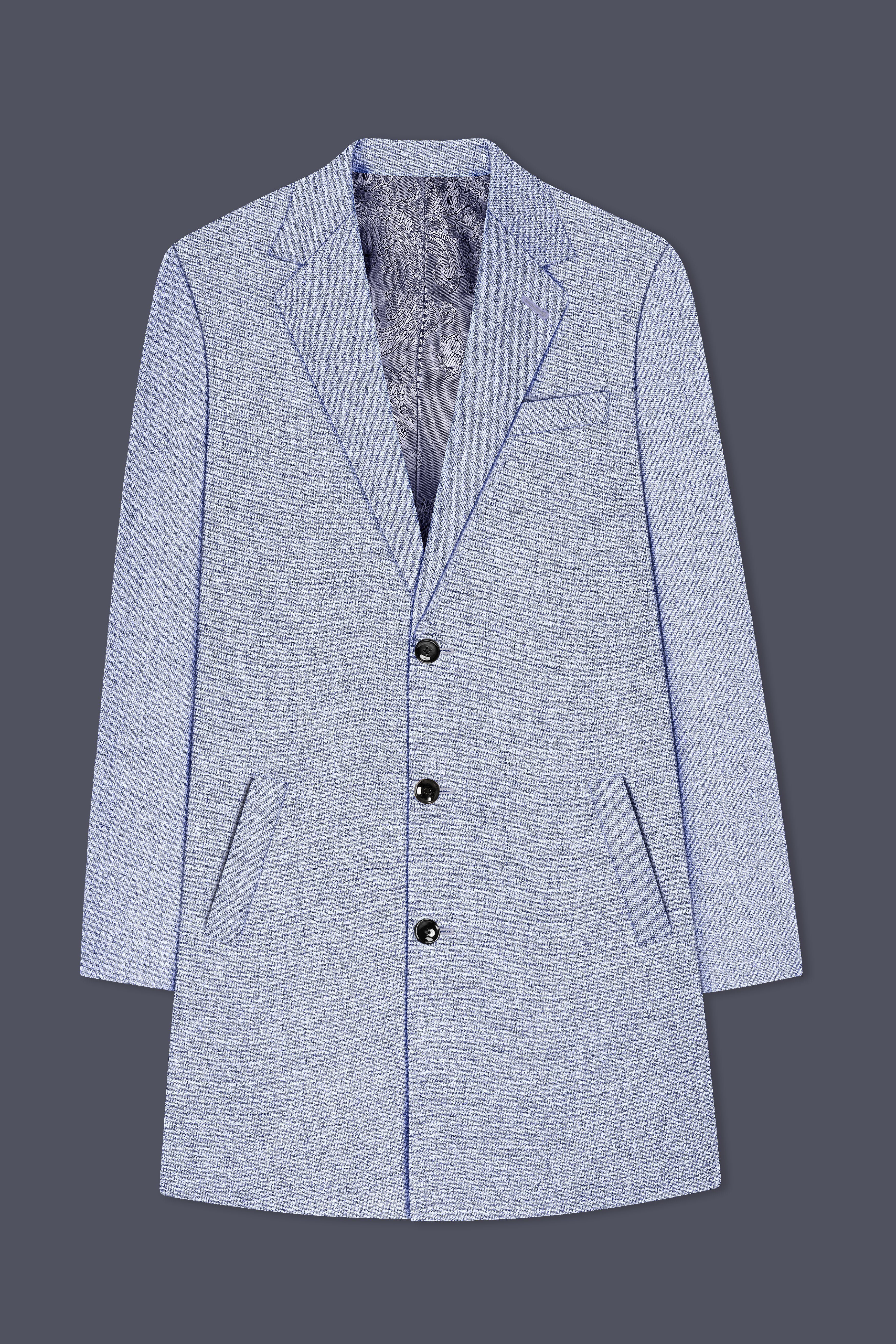 Nordic-Logan Blue Textured Tweed Single Breasted Trench Coat With Pant