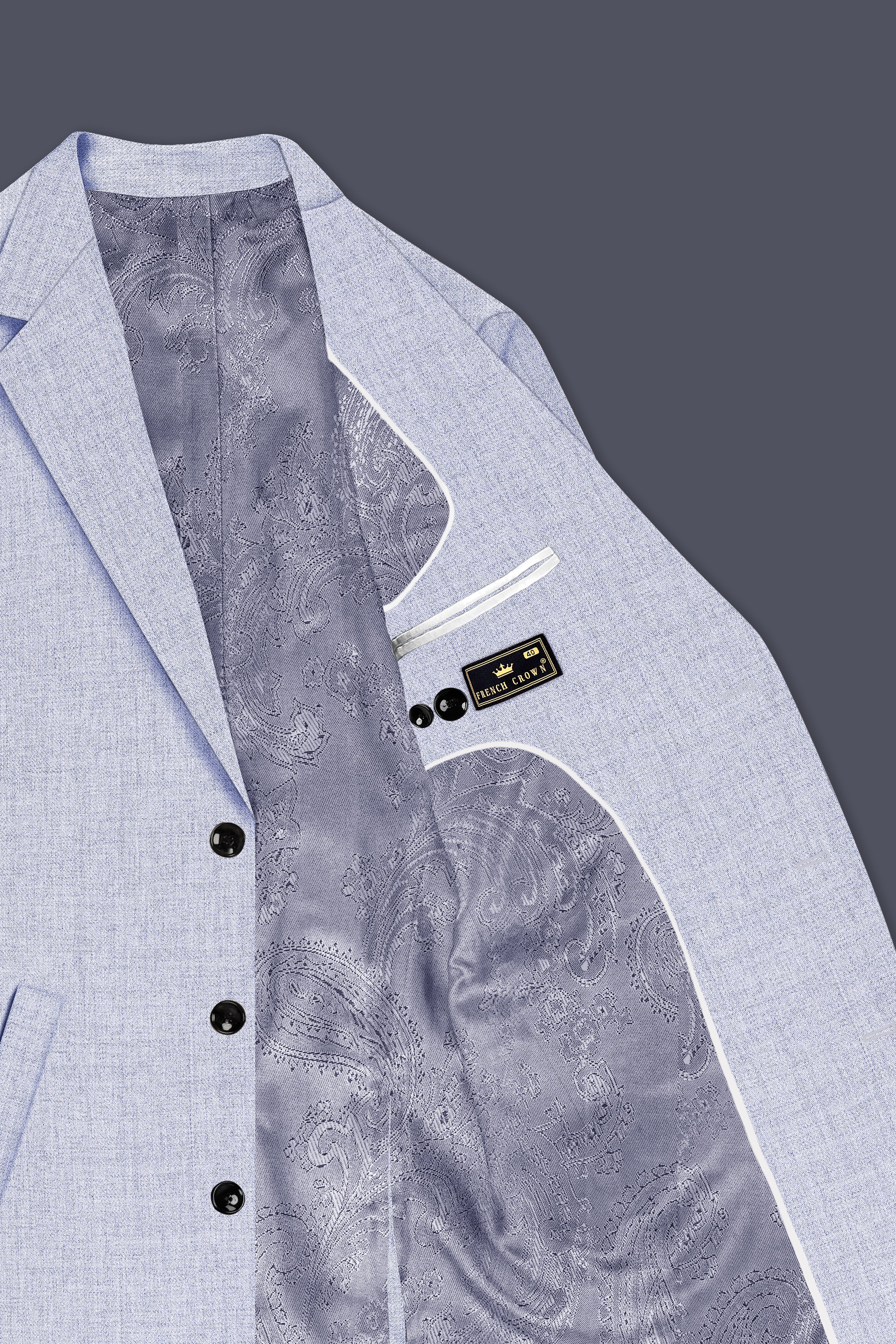 Celestia-Frosted Lilac Blue Textured Tweed Single Breasted Trench Coat With Pant