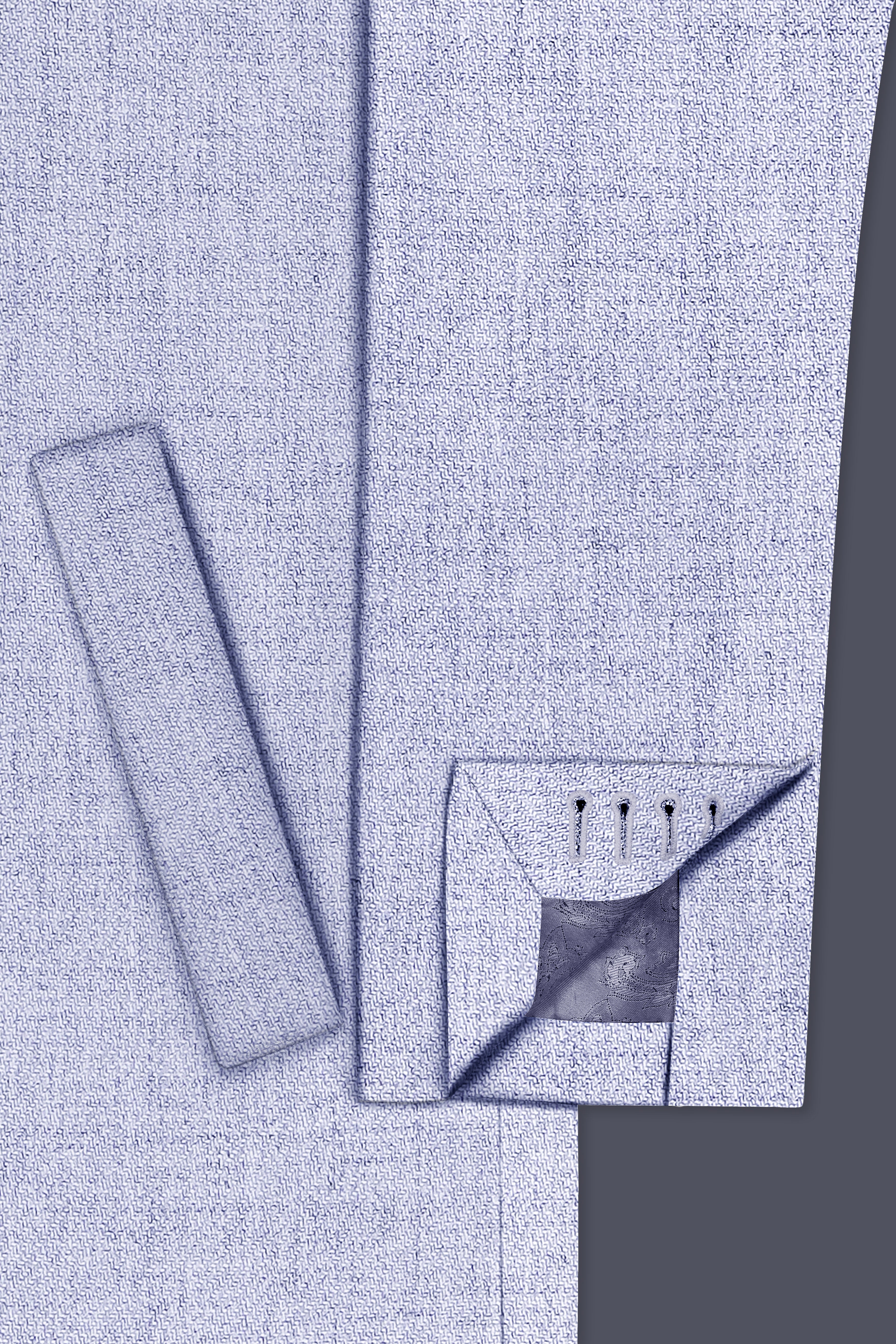 Celestia-Frosted Lilac Blue Textured Tweed Single Breasted Trench Coat With Pant