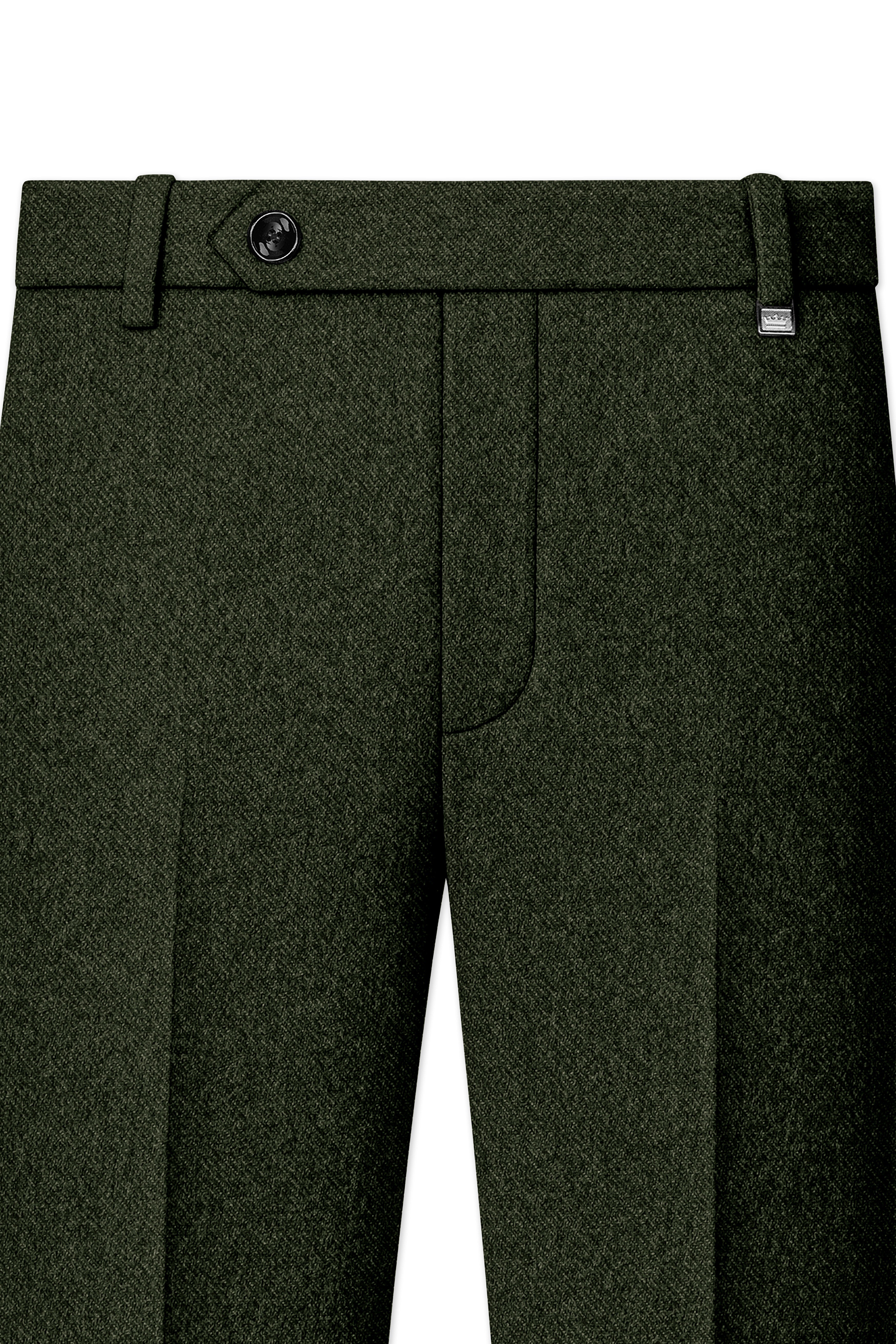 Olvoro-Rifle Green Textured Tweed Single Breasted Overcoat With Pant