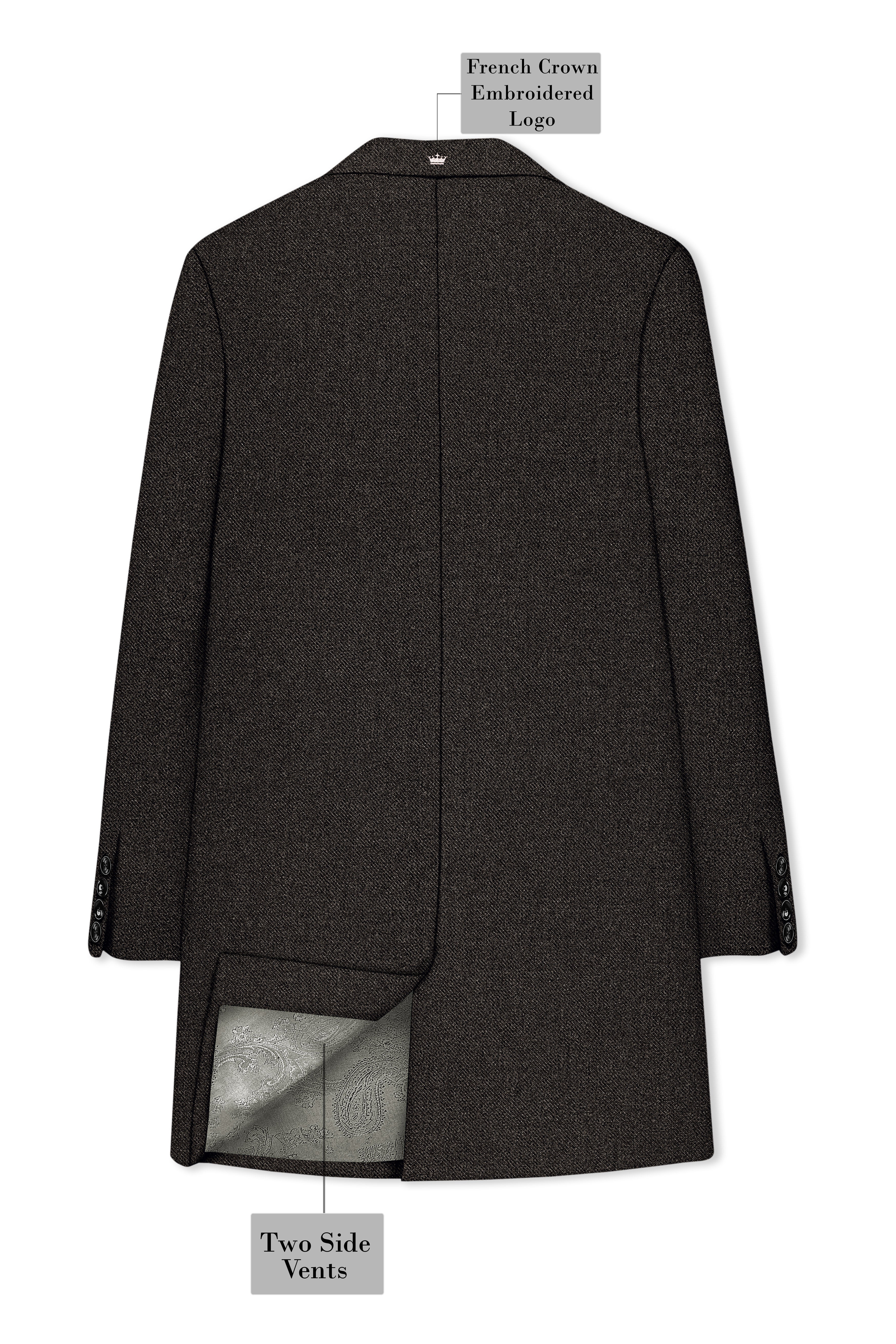 Auregond-Gondola Brown Textured Tweed Single Breasted Overcoat With Pant