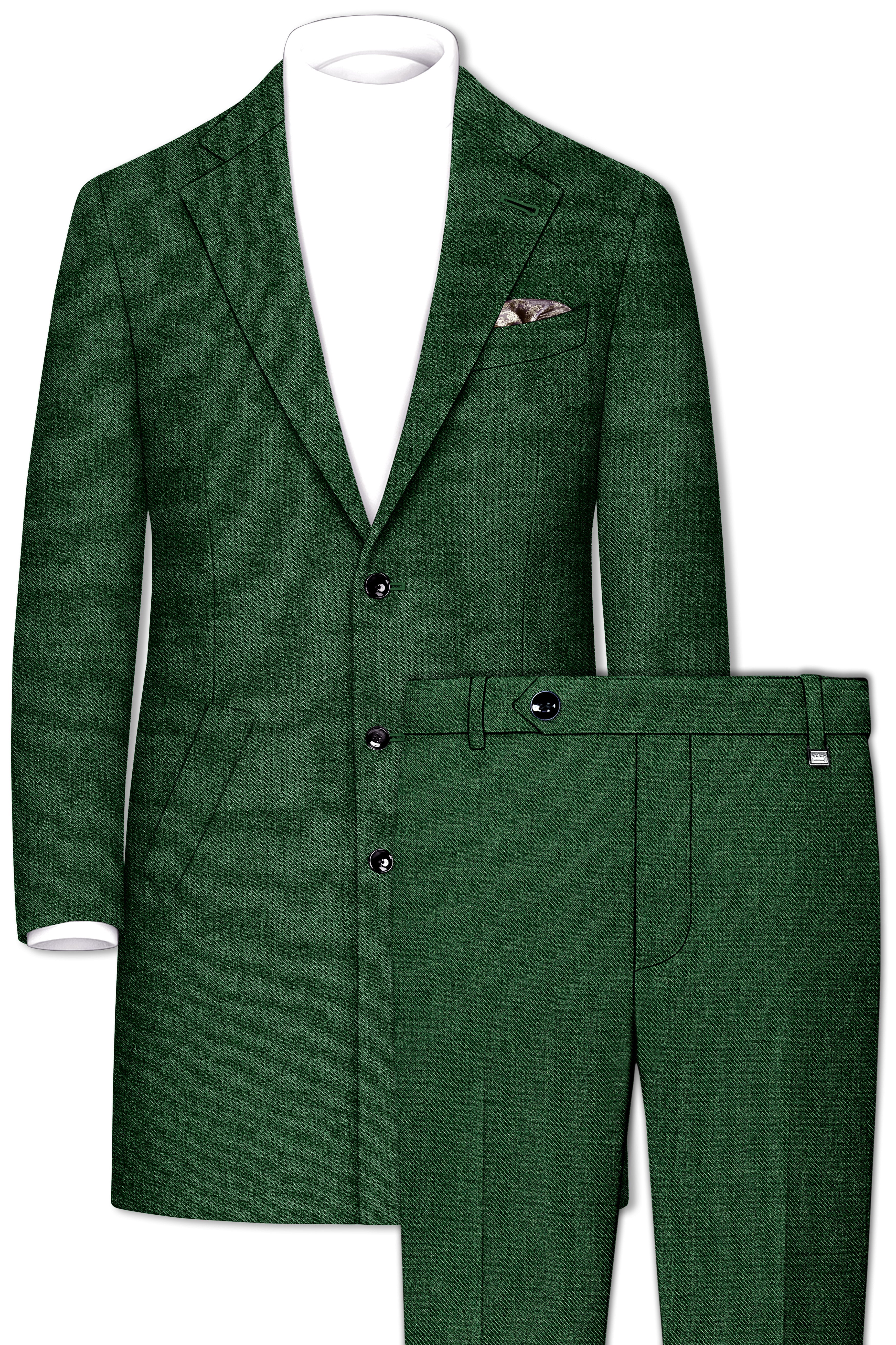 Virenza-Mystle Green Textured Tweed Single Breasted Overcoat With Pant