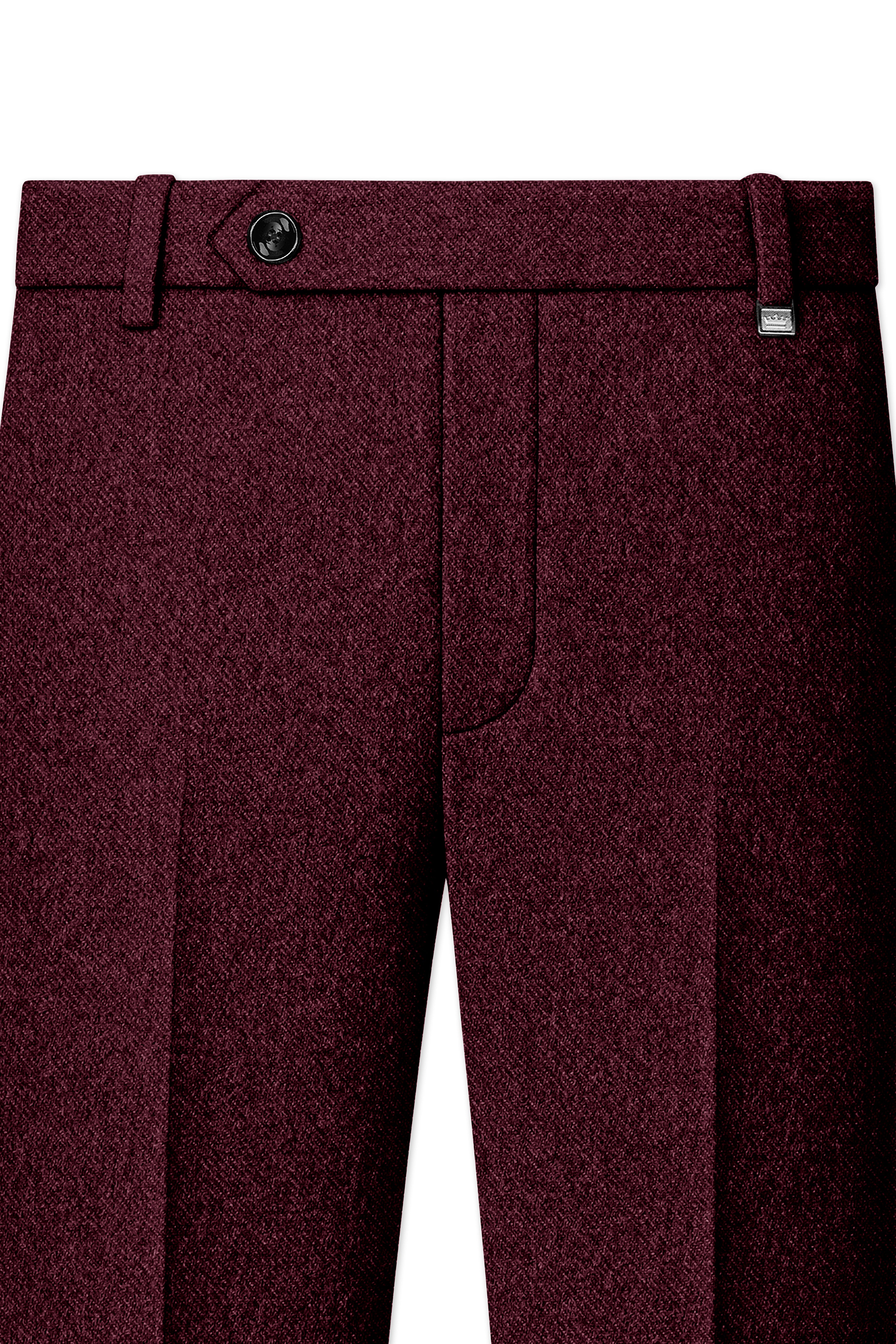 Burgvoro-Crated Maroon Textured Tweed Single Breasted Overcoat With Pant