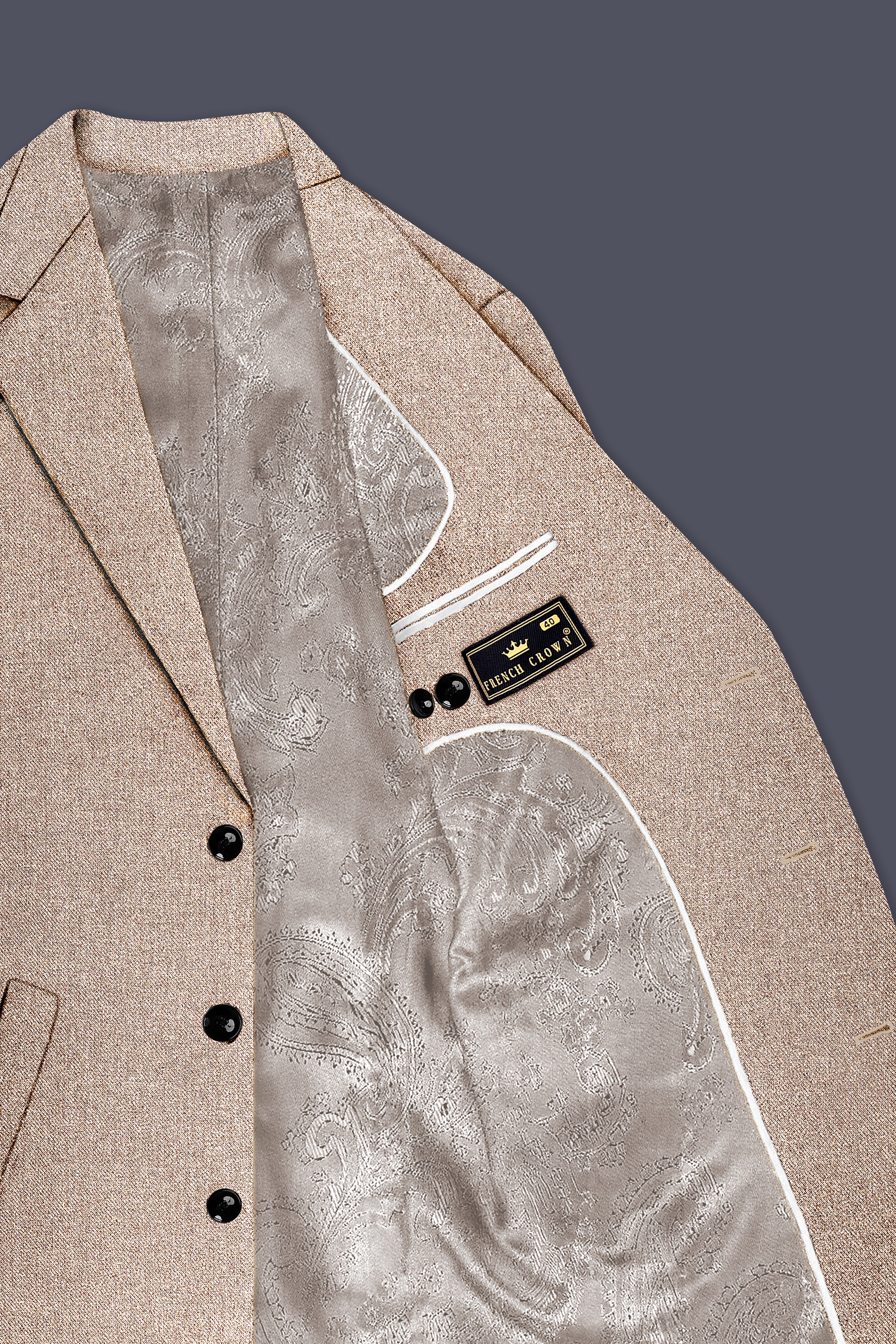 Ivoro-Bizarre Cream Textured Tweed Single Breasted Overcoat With Pant