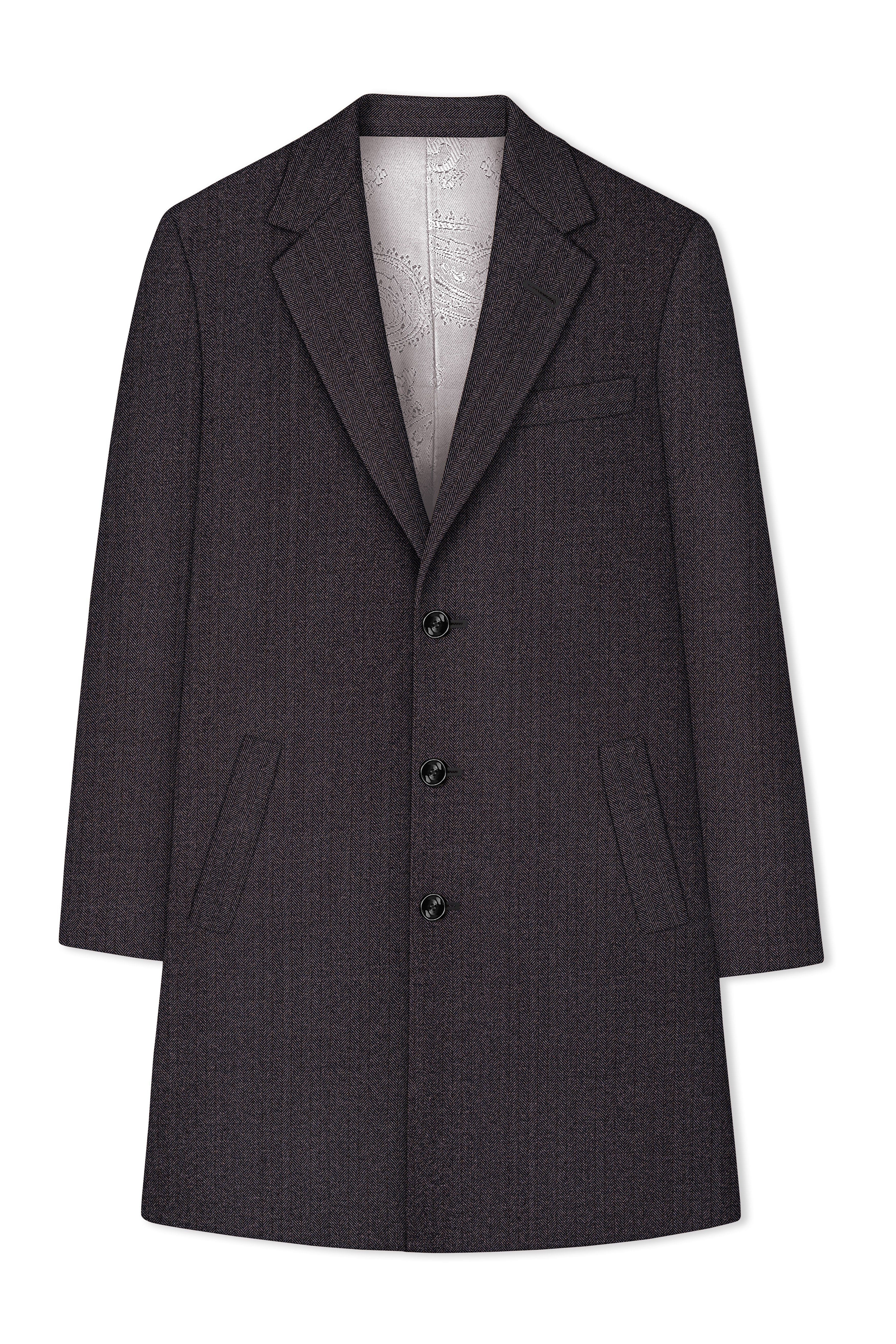 Aurezion-Zeus Brown Herringbone Textured Tweed Single Breasted Overcoat With Pant