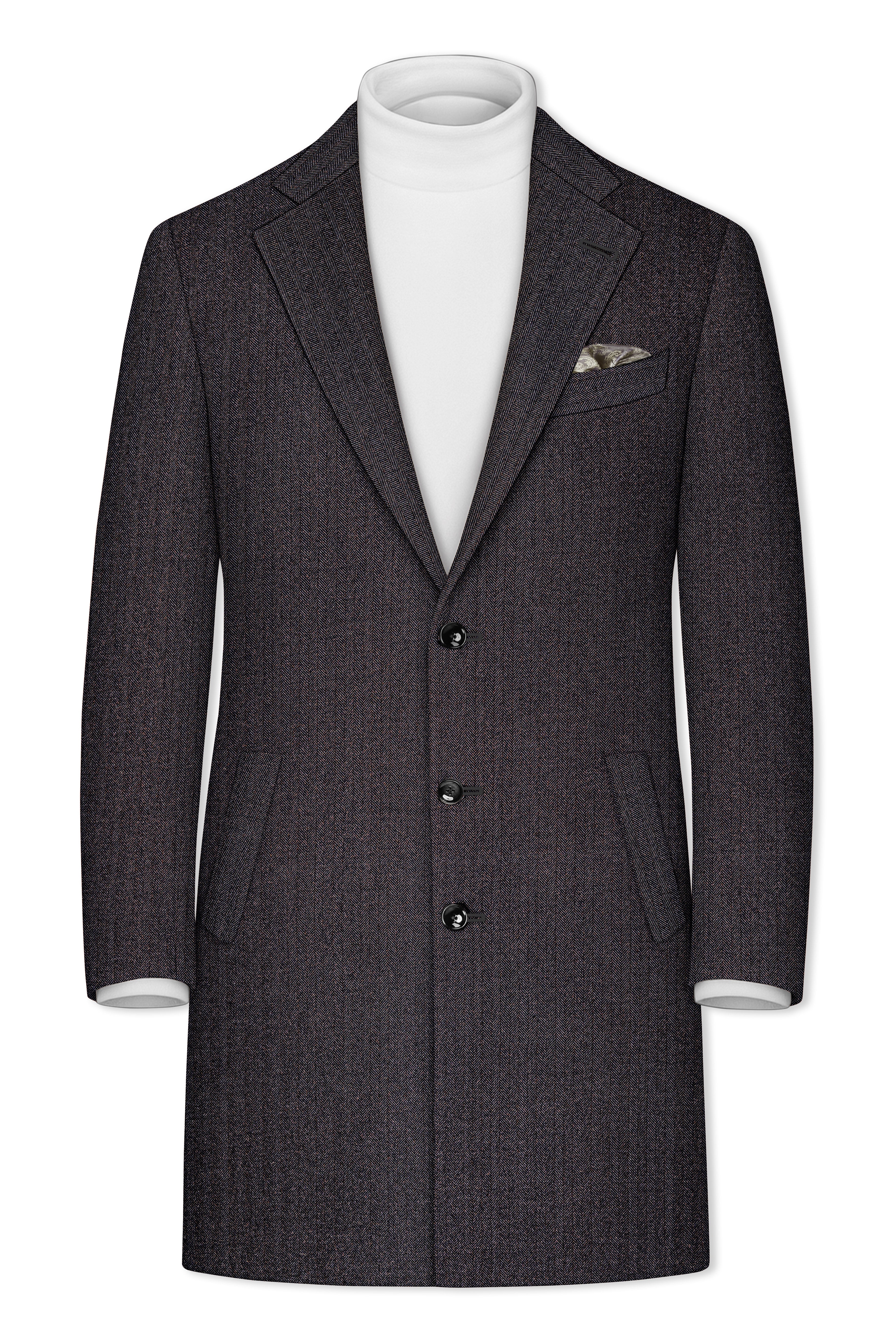 Aurezion-Zeus Brown Herringbone Textured Tweed Single Breasted Overcoat With Pant