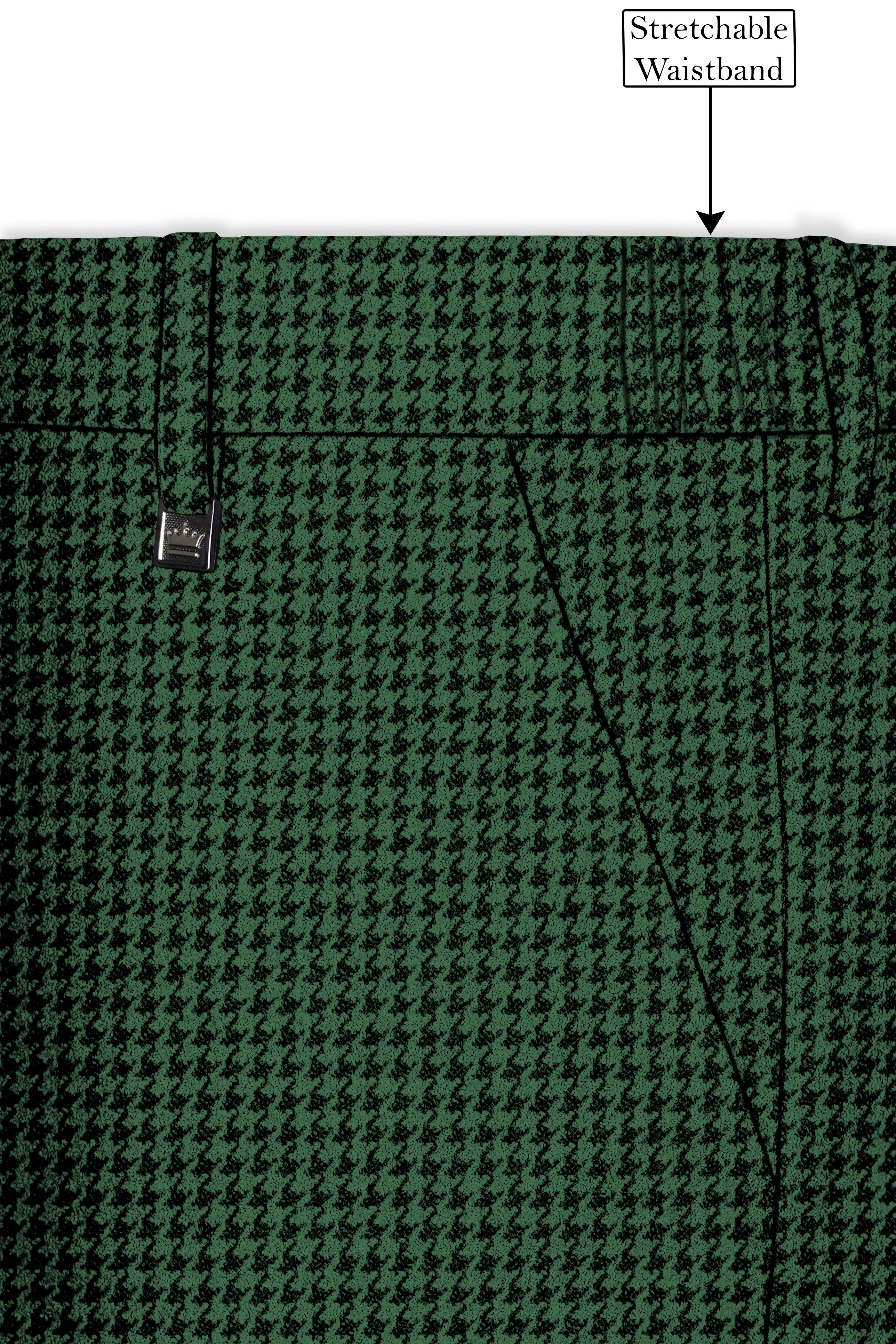 Regent-Plantation Green Classic Houndstooth Textured Tweed Single Breasted Overcoat With Pant