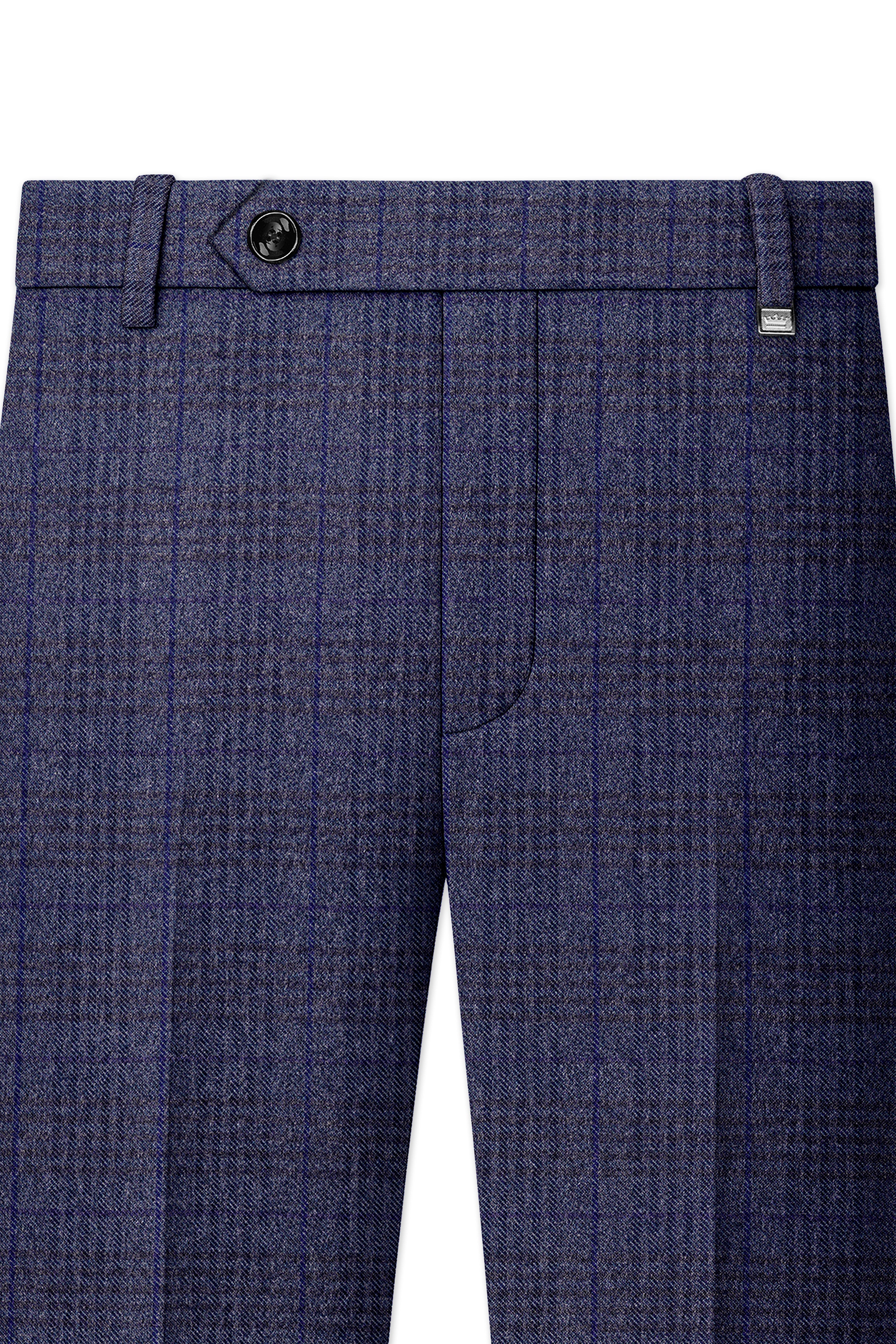 Horizon-Martinique Blue windowpane Tweed Single Breasted Overcoat With Pant