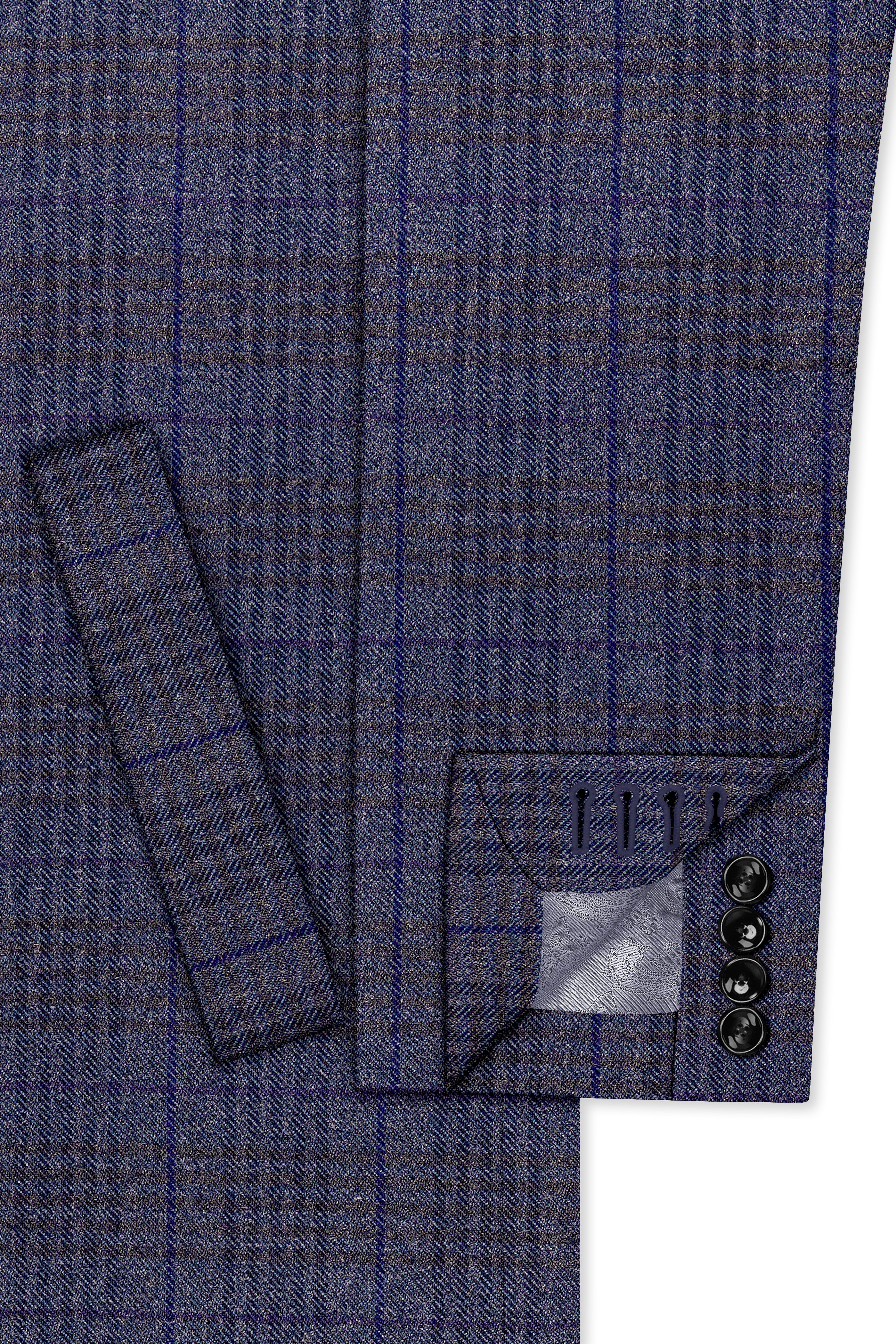 Horizon-Martinique Blue windowpane Tweed Single Breasted Overcoat With Pant