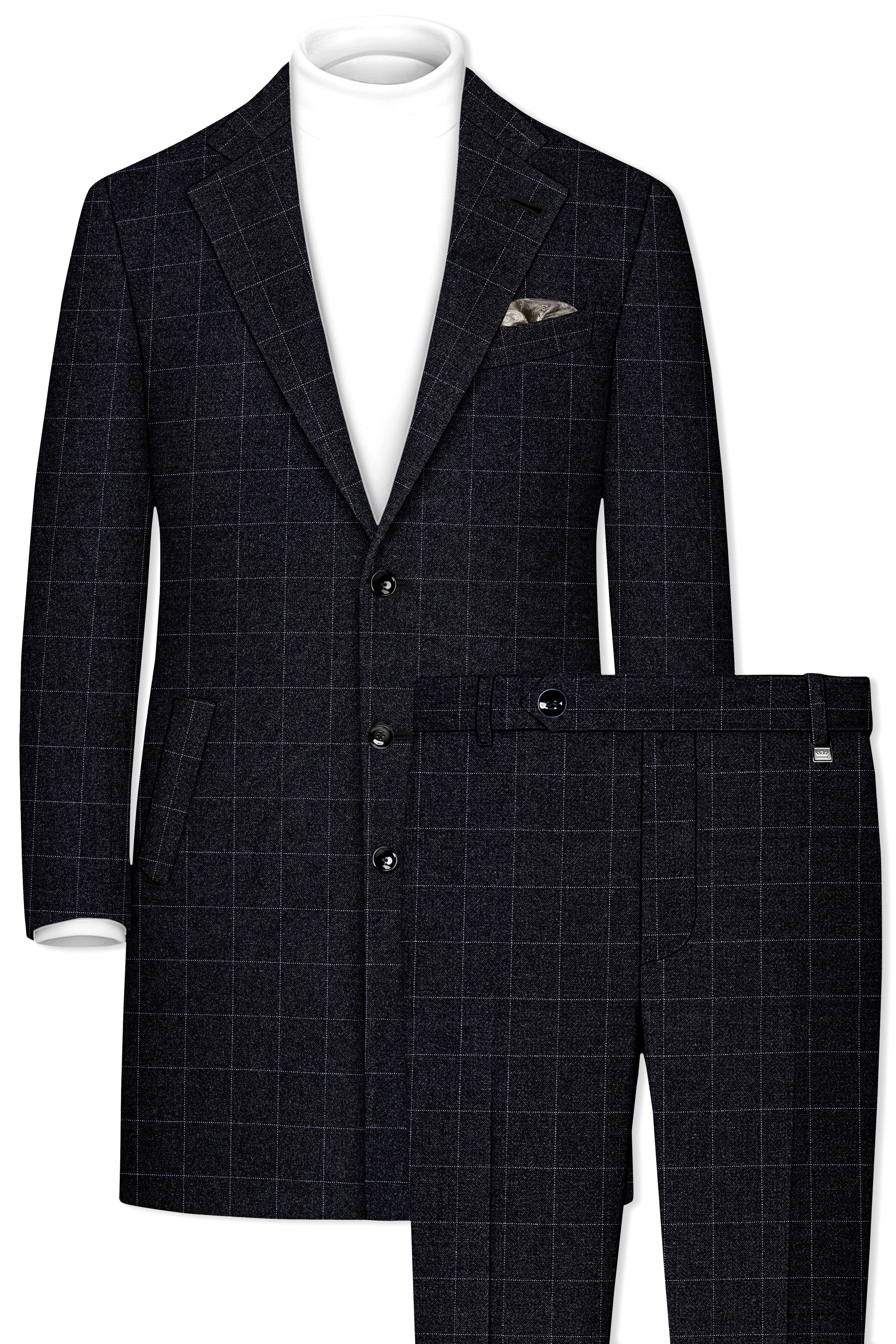 Fenrir-Shark Gray windowpane Tweed Single Breasted Overcoat With Pant