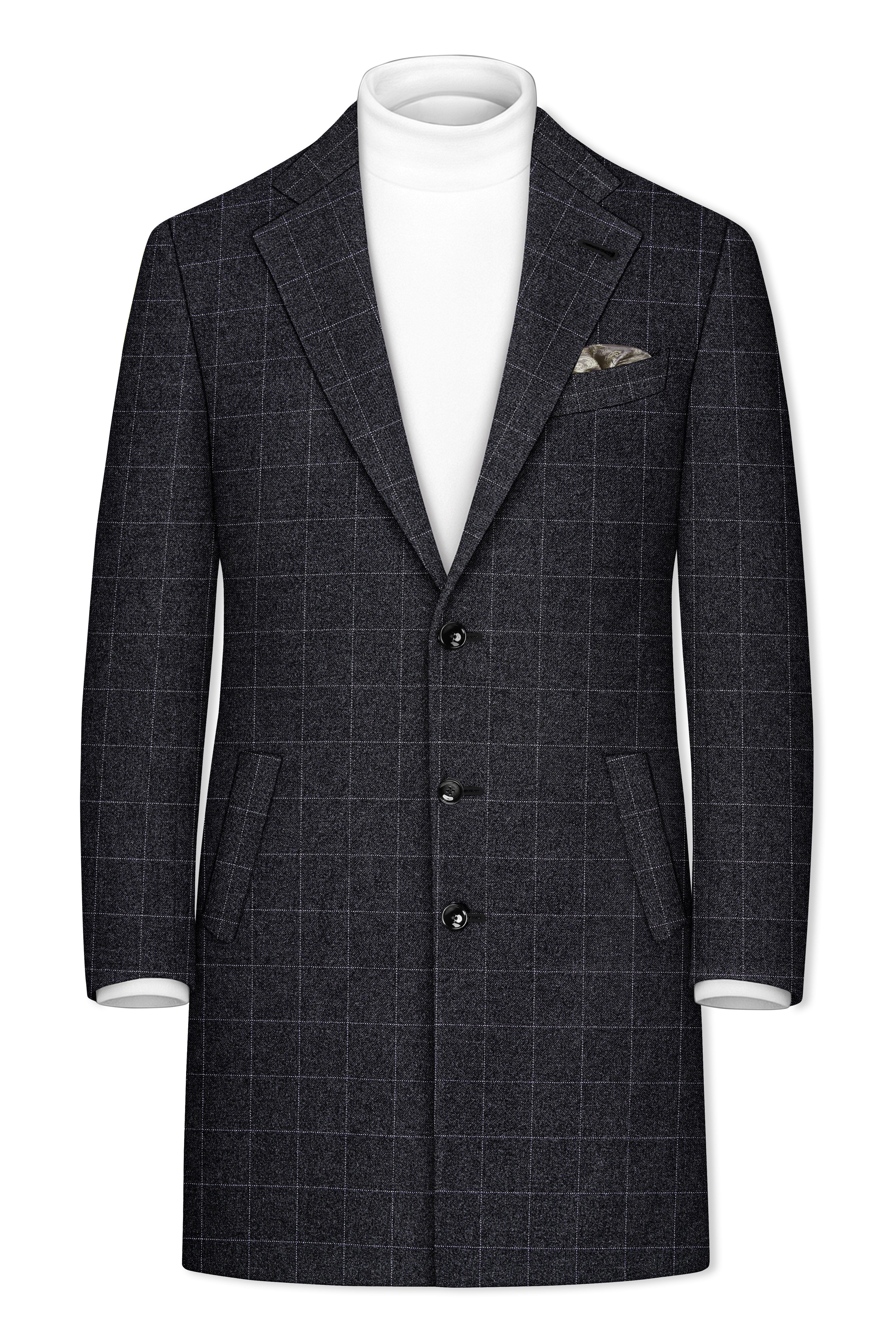 Fenrir-Shark Gray windowpane Tweed Single Breasted Overcoat With Pant