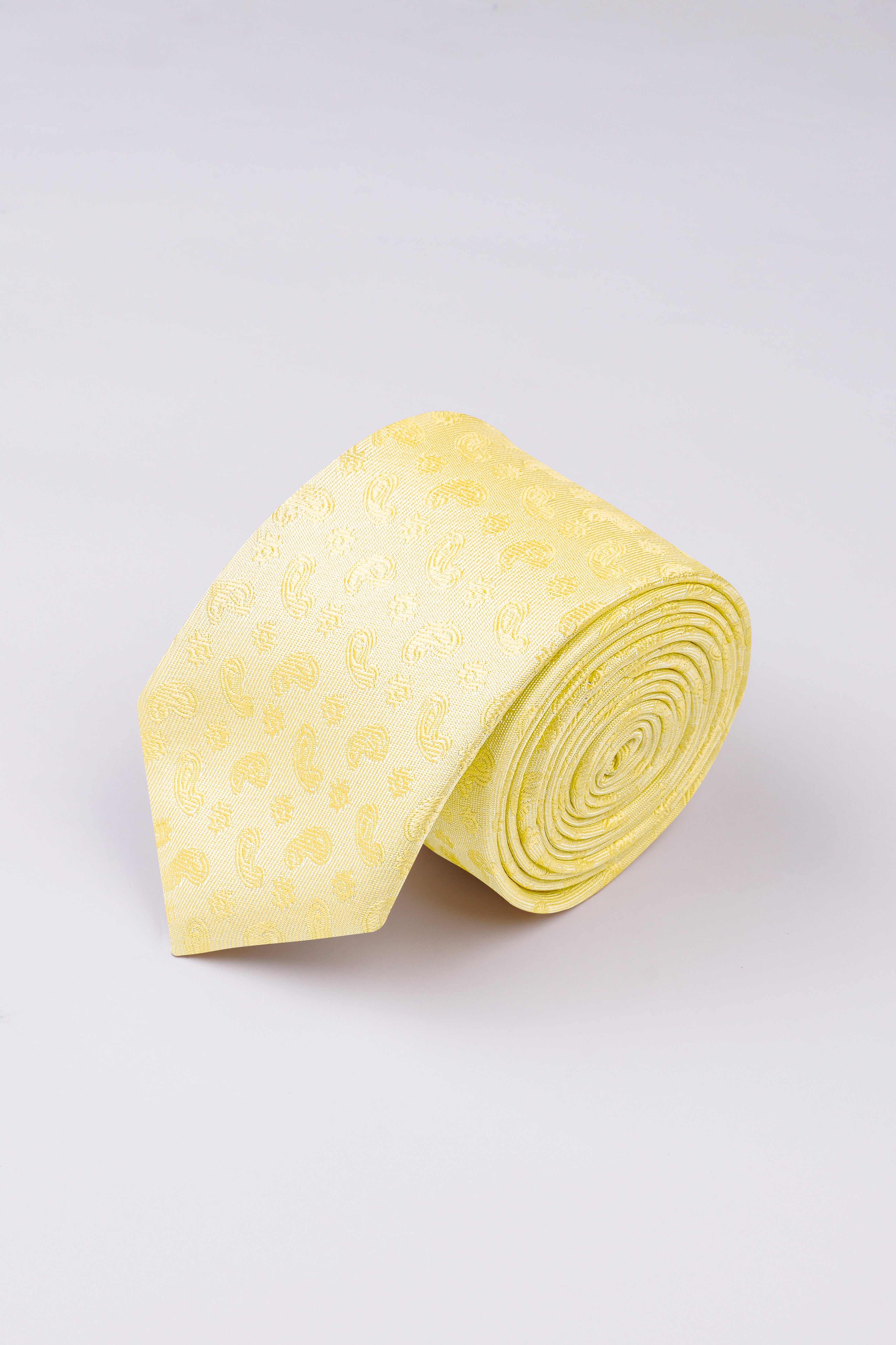 Kournikova Yellow with Pearl Lusta Beige Paisley Jacquard Tie with Pocket Square TP043