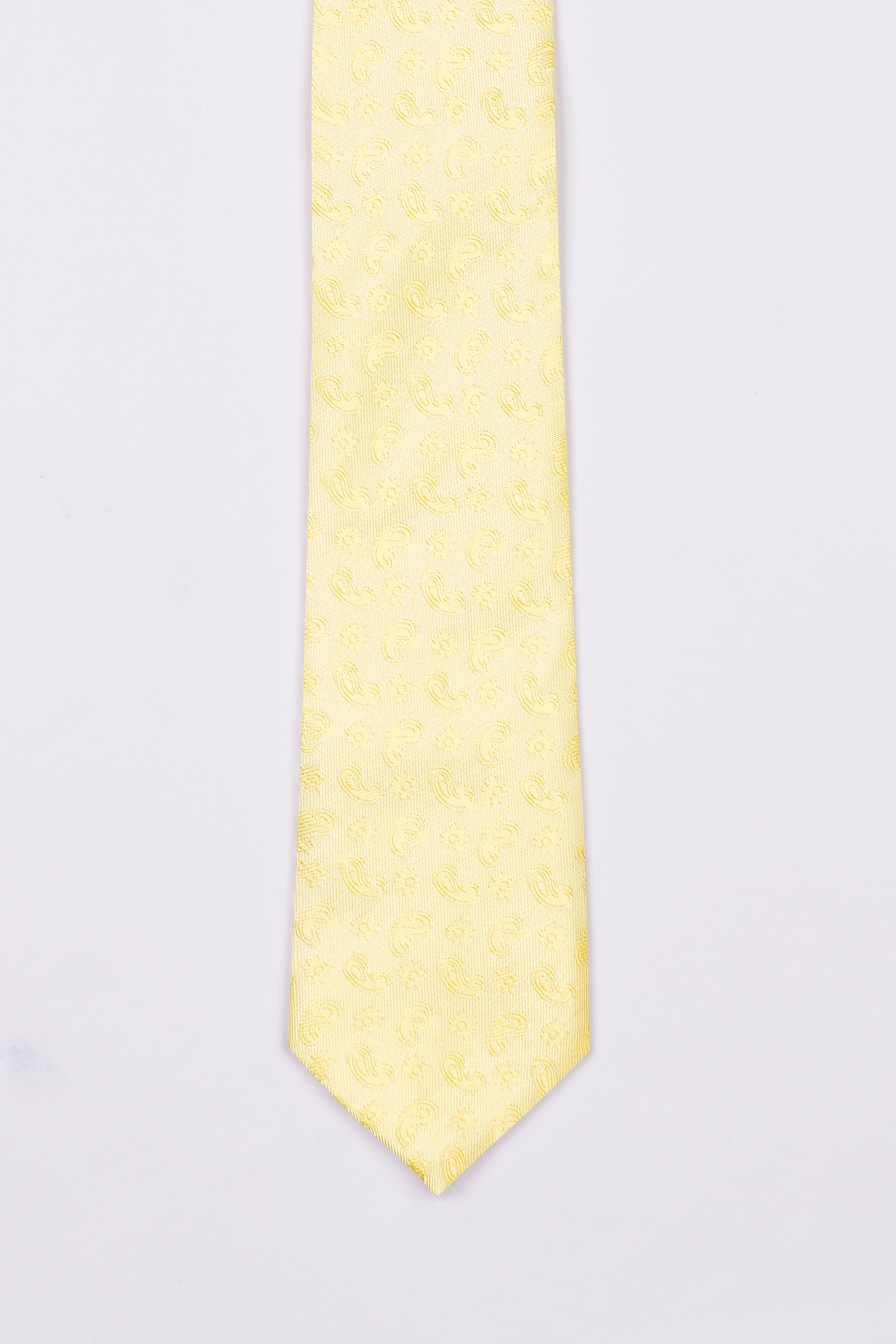 Kournikova Yellow with Pearl Lusta Beige Paisley Jacquard Tie with Pocket Square TP043