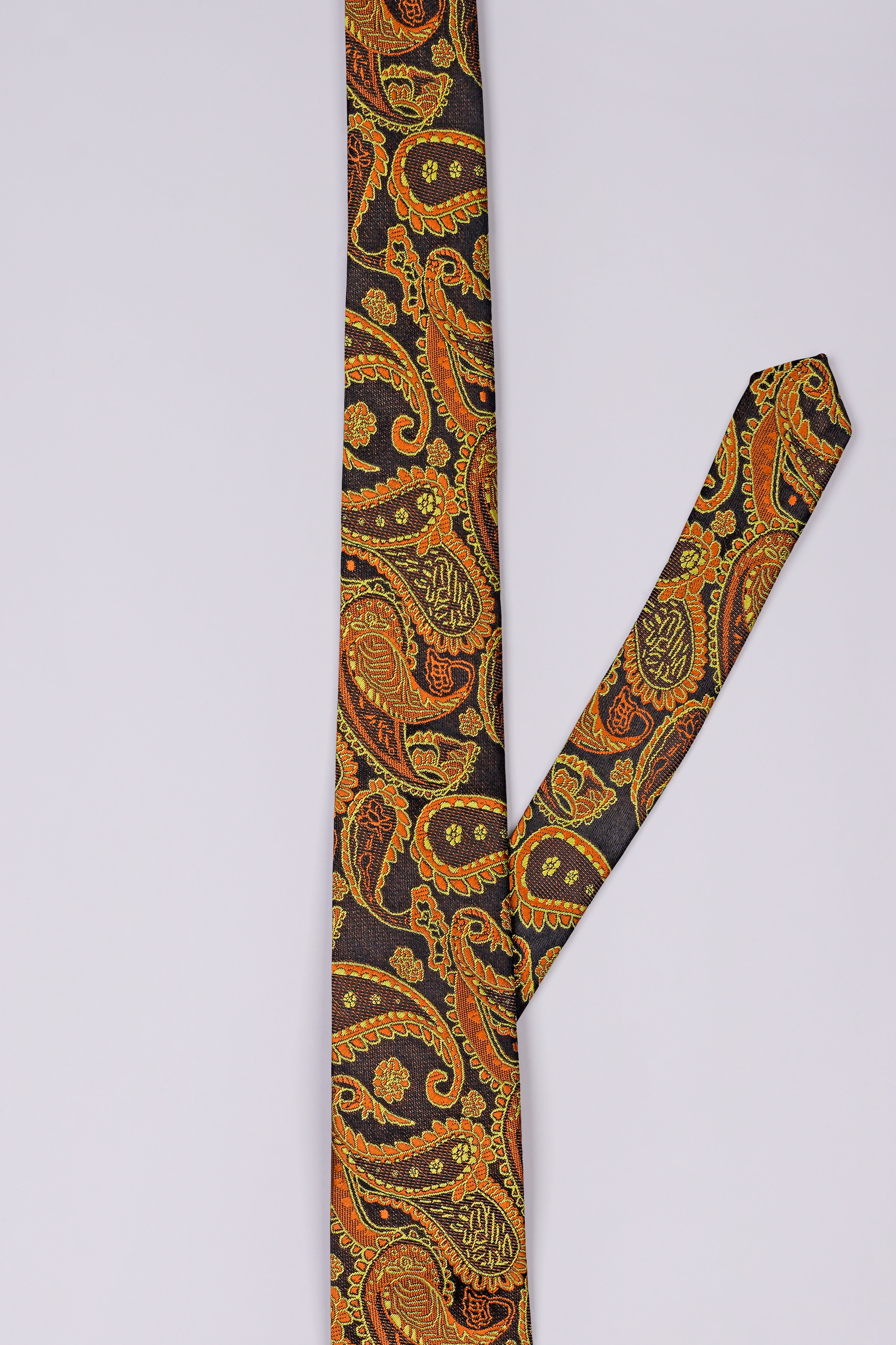 Cadmium Orange with Cafe Noir Brown Paisley Jacquard Tie with Pocket Square TP054