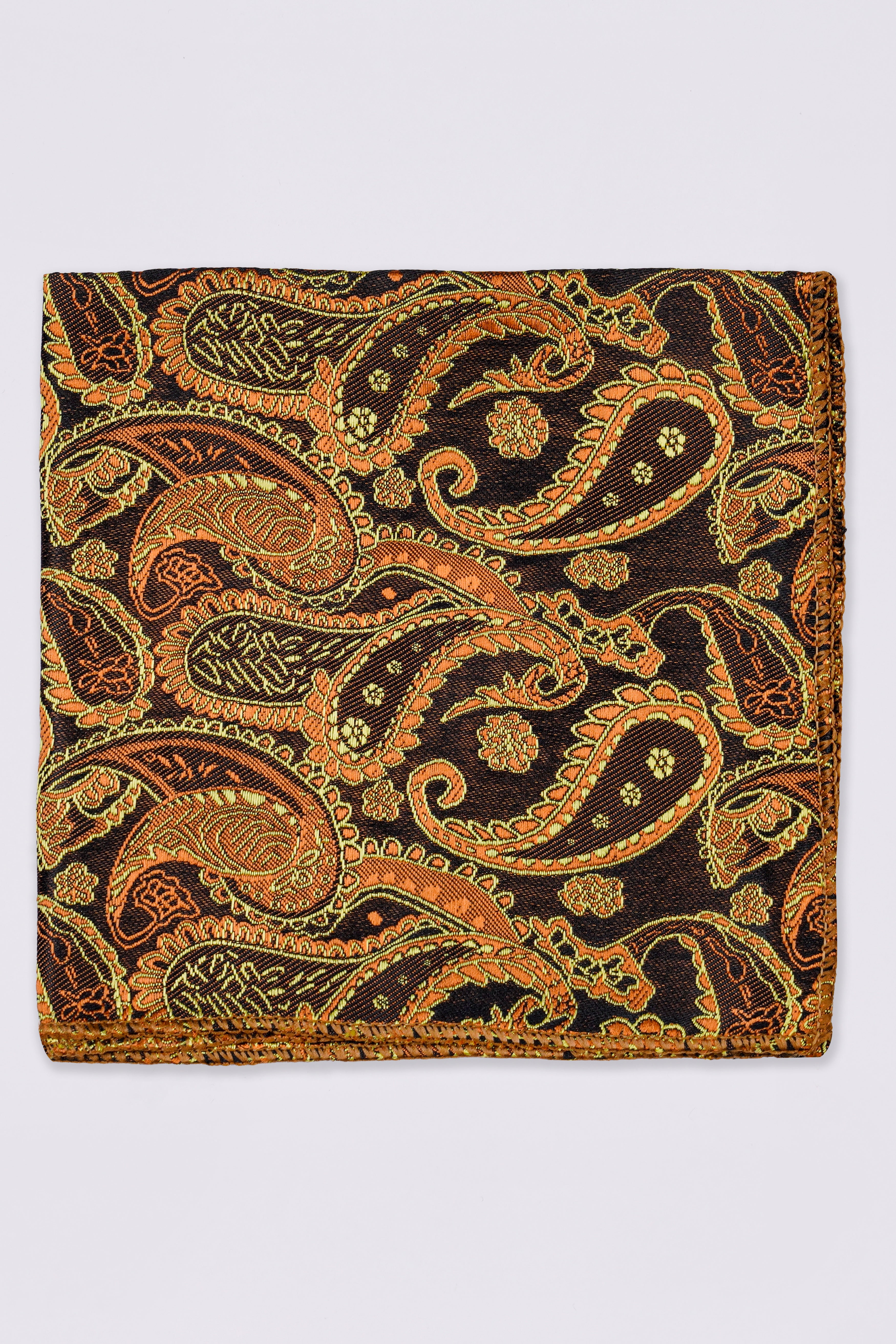 Cadmium Orange with Cafe Noir Brown Paisley Jacquard Tie with Pocket Square TP054