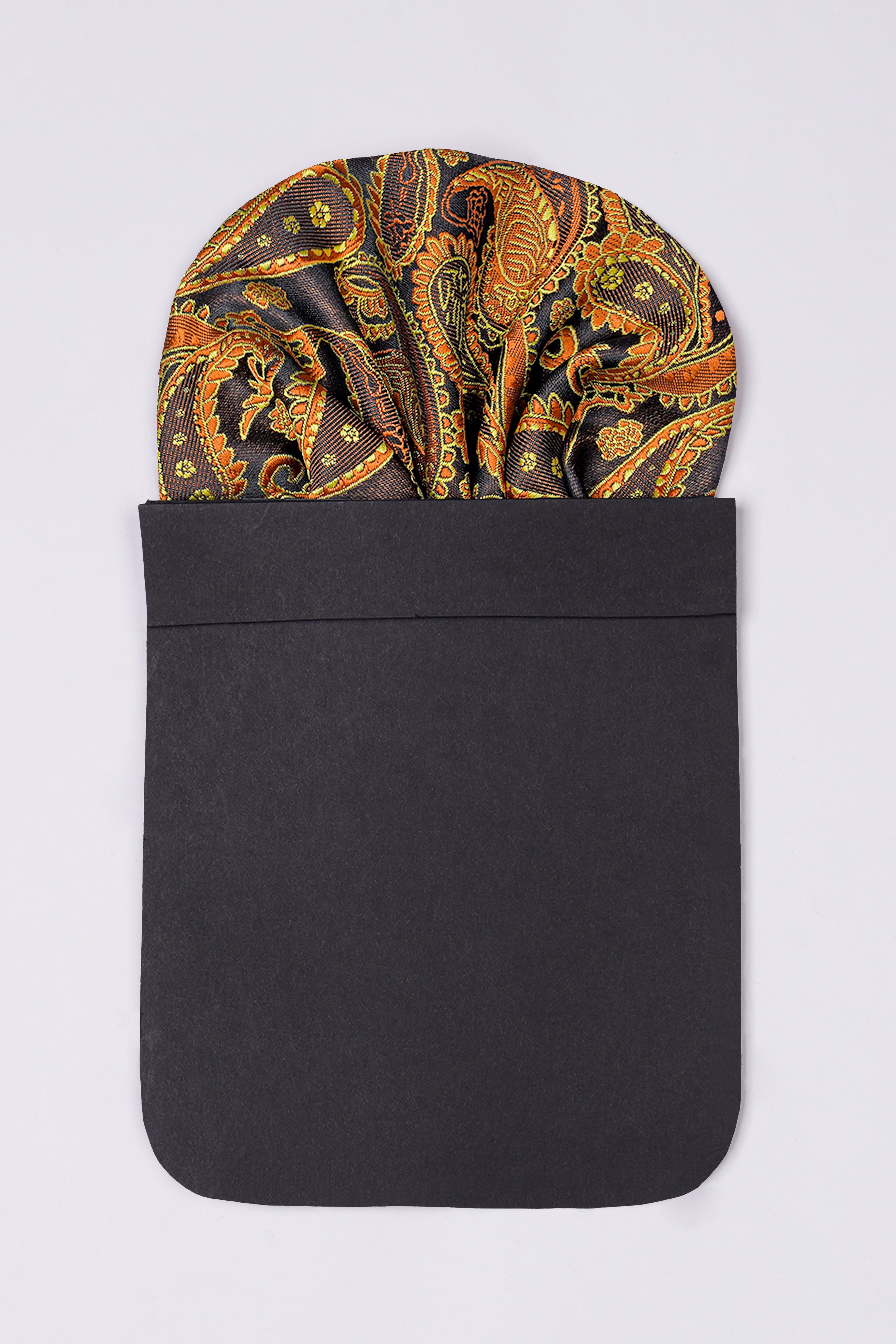Cadmium Orange with Cafe Noir Brown Paisley Jacquard Tie with Pocket Square TP054