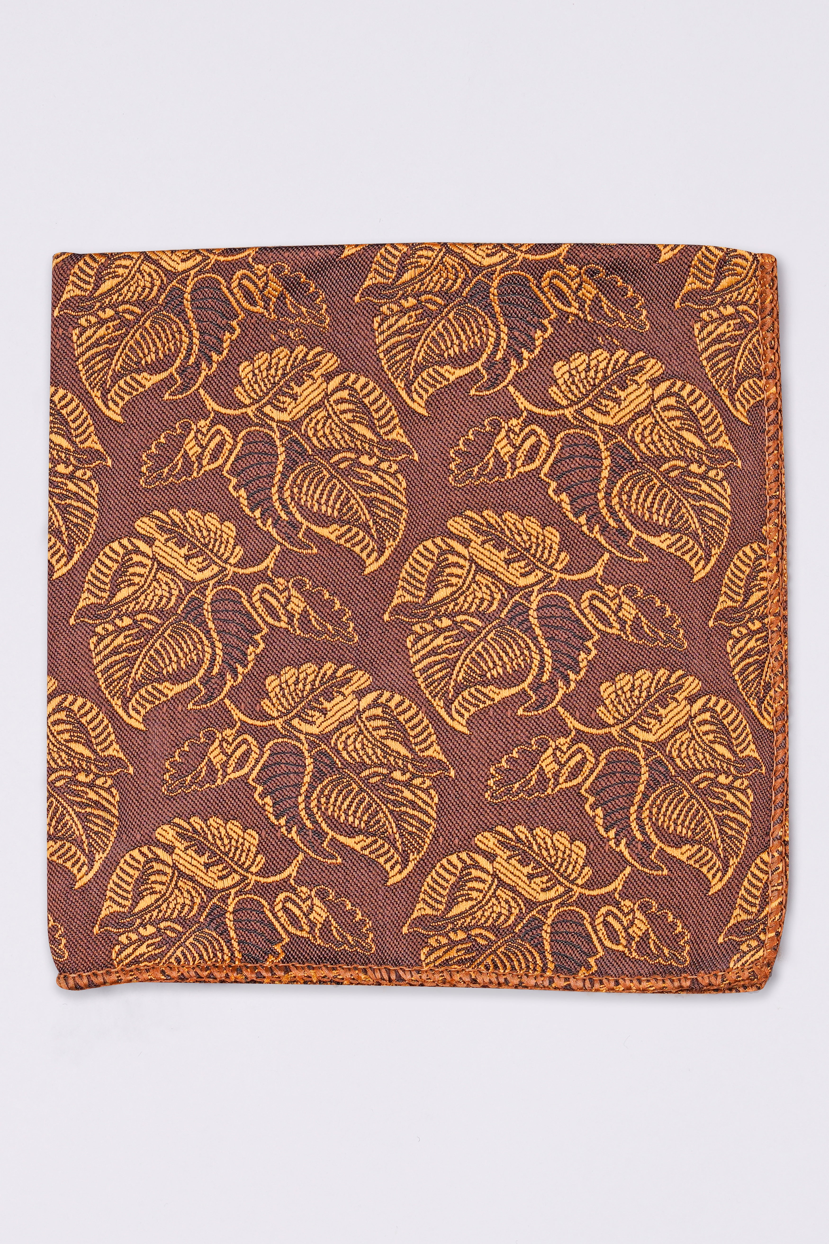 Matrix Brown with Chardonnay Yellow Leaves Textured Jacquard Tie with Pocket Square TP055