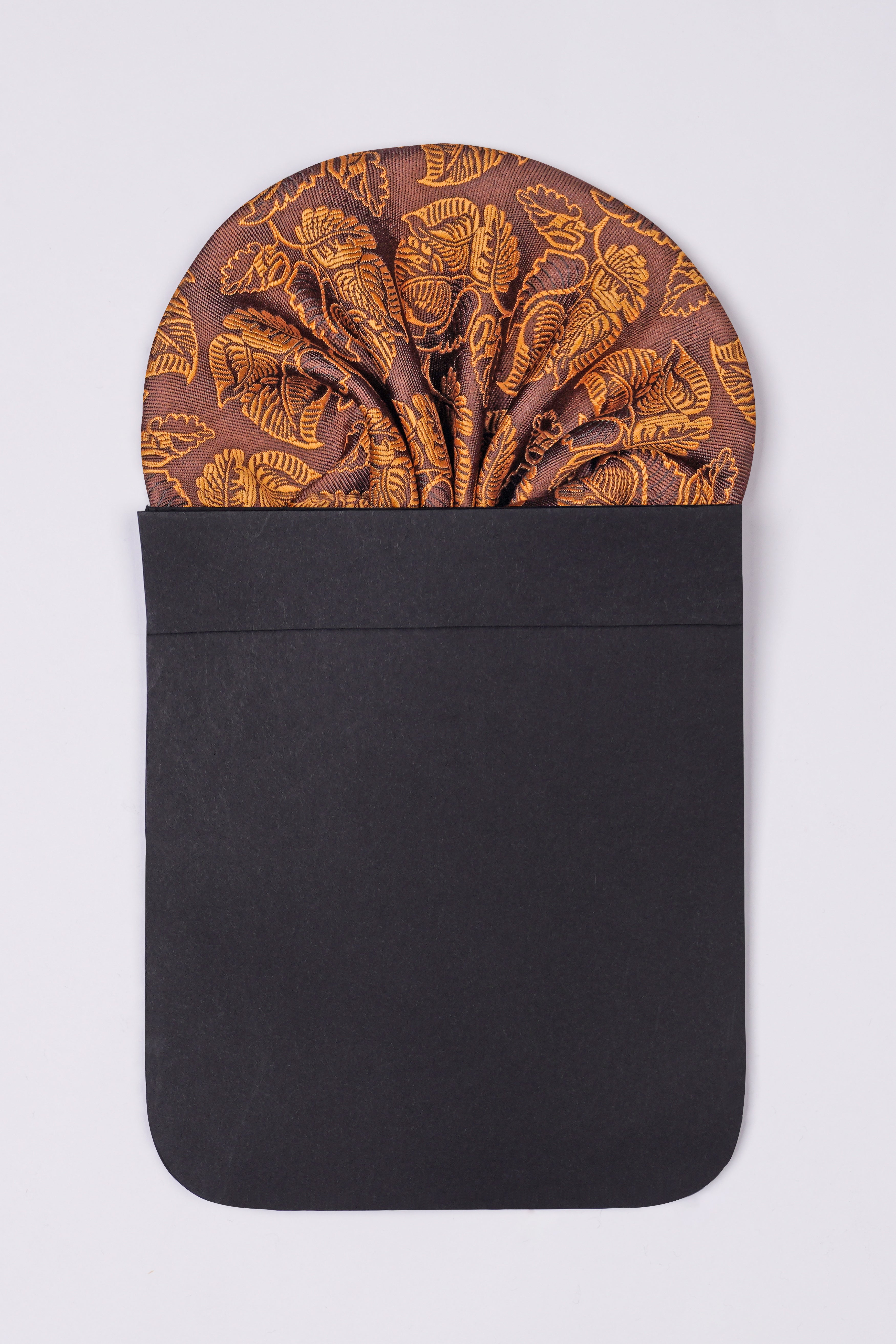 Matrix Brown with Chardonnay Yellow Leaves Textured Jacquard Tie with Pocket Square TP055