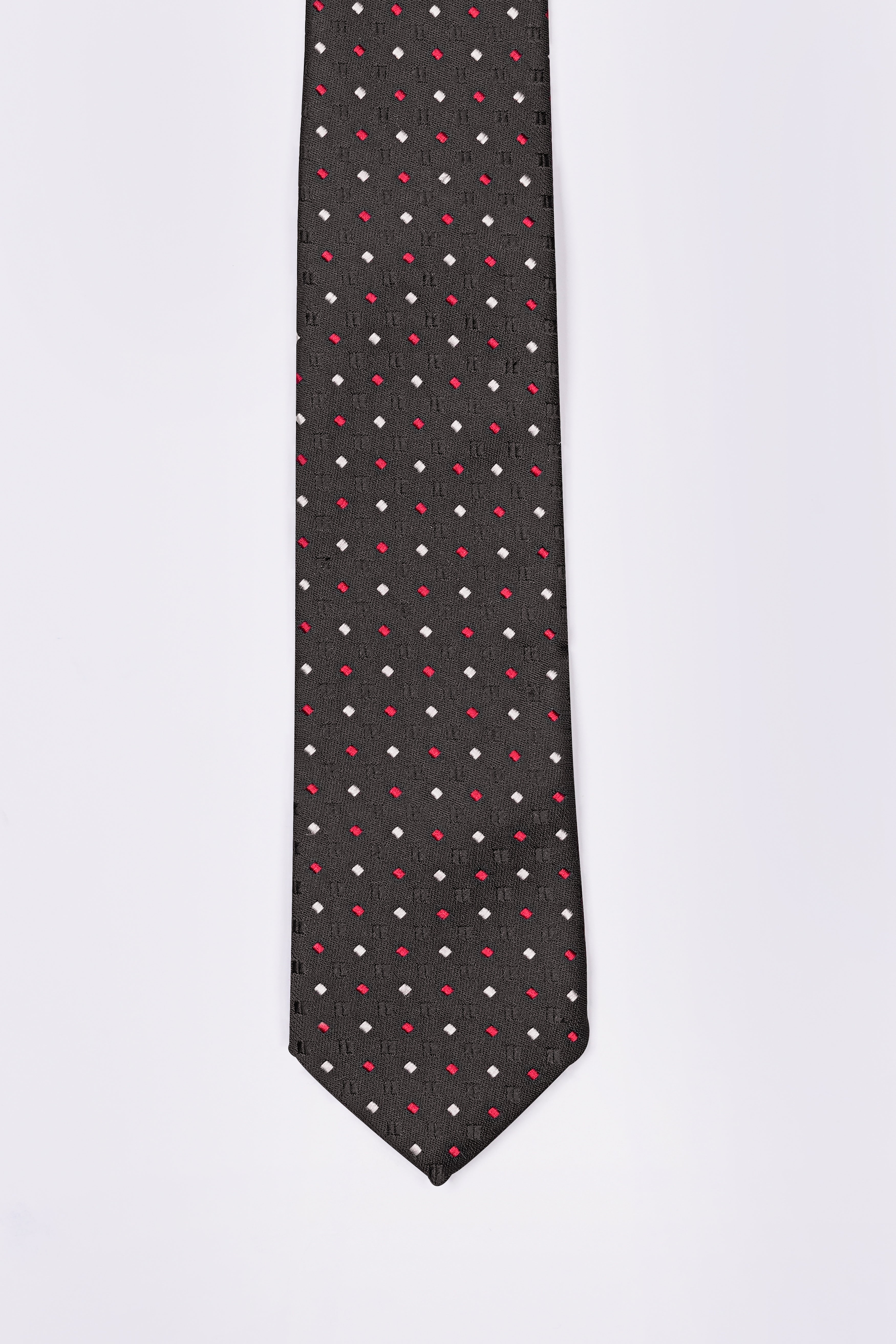 Emperor Dark Gray Multicolour Geometric Textured Jacquard Tie with Pocket Square TP056