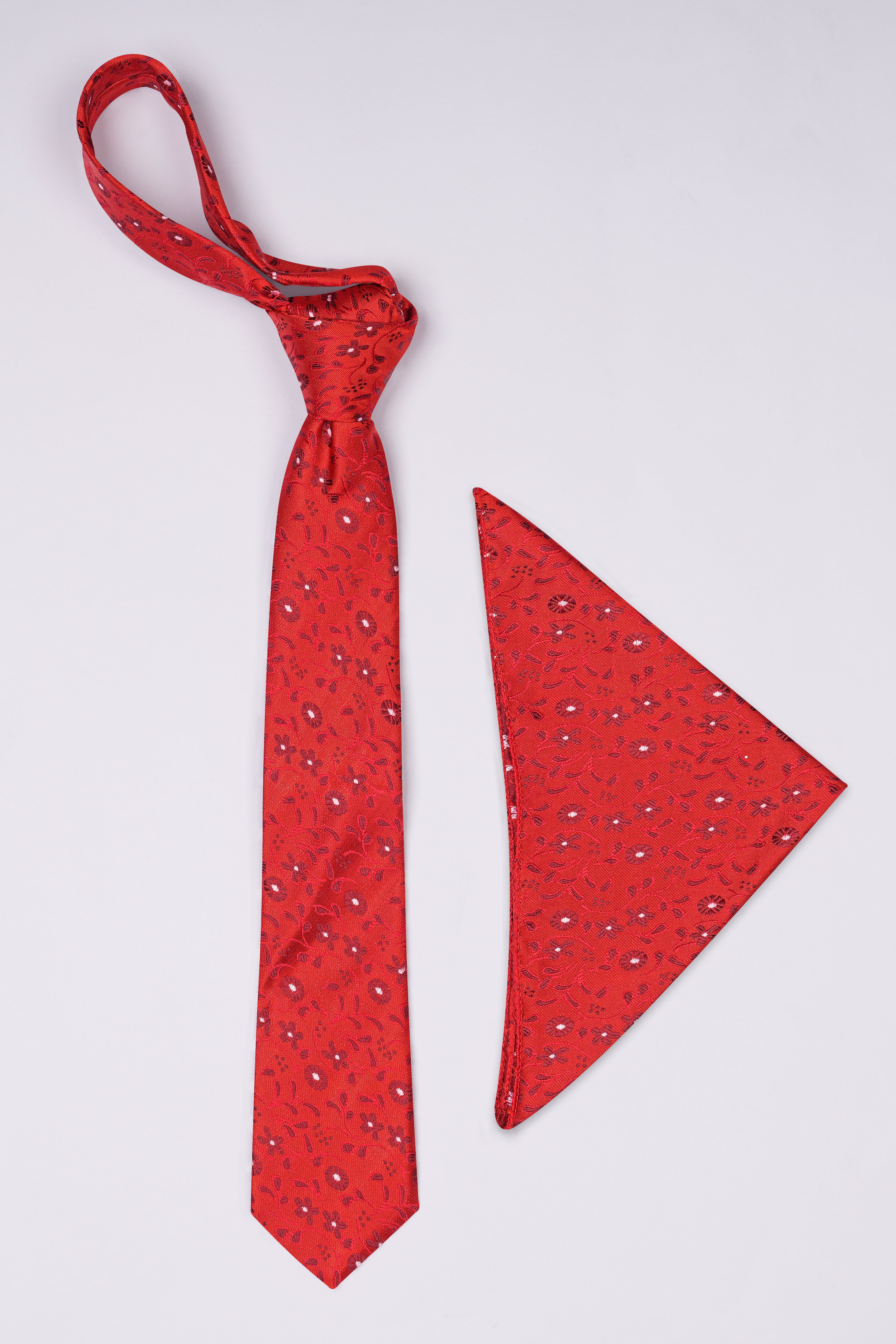 Mahogany Red Jacquard Textured Tie with Pocket Square TP061
