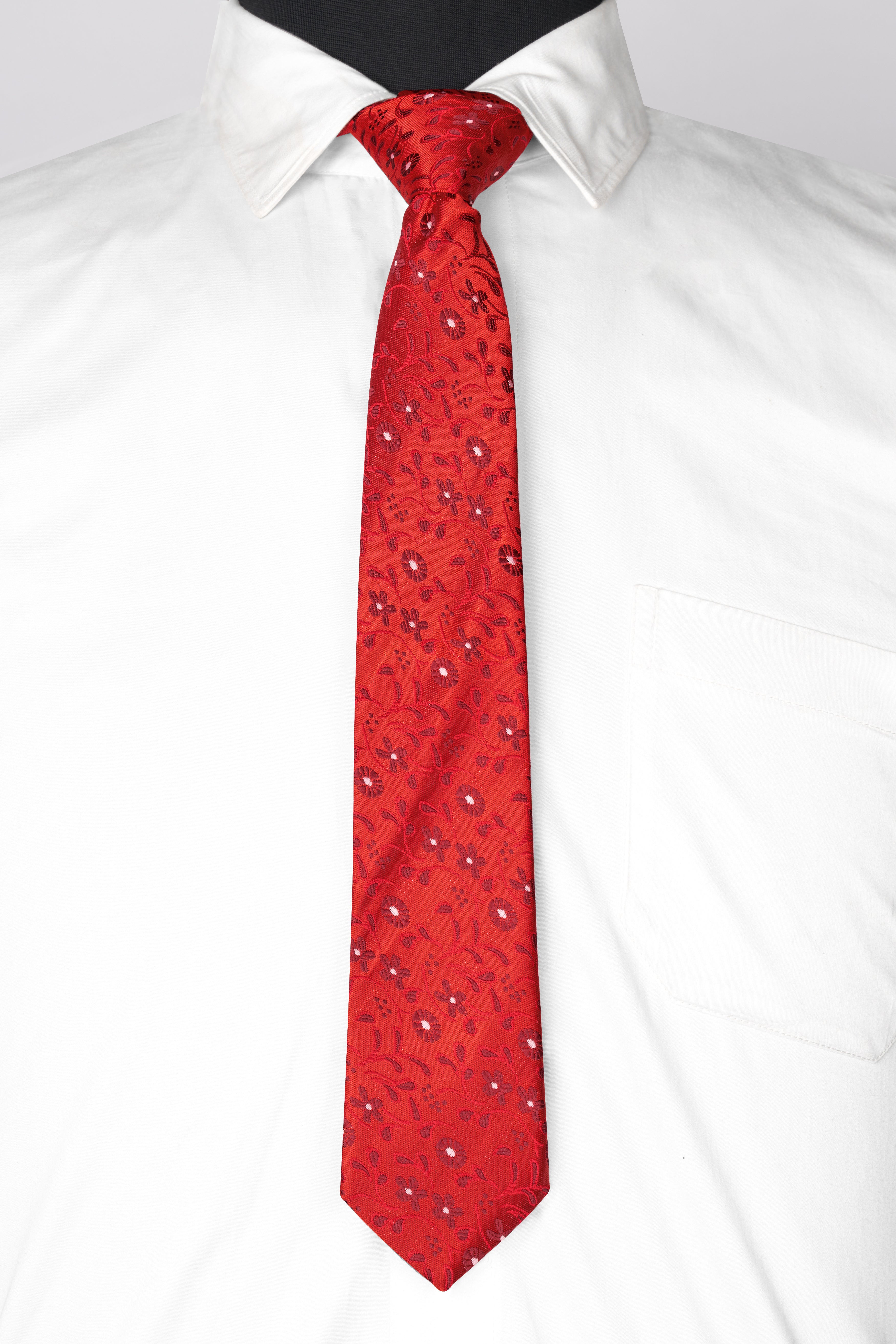 Mahogany Red Jacquard Textured Tie with Pocket Square TP061