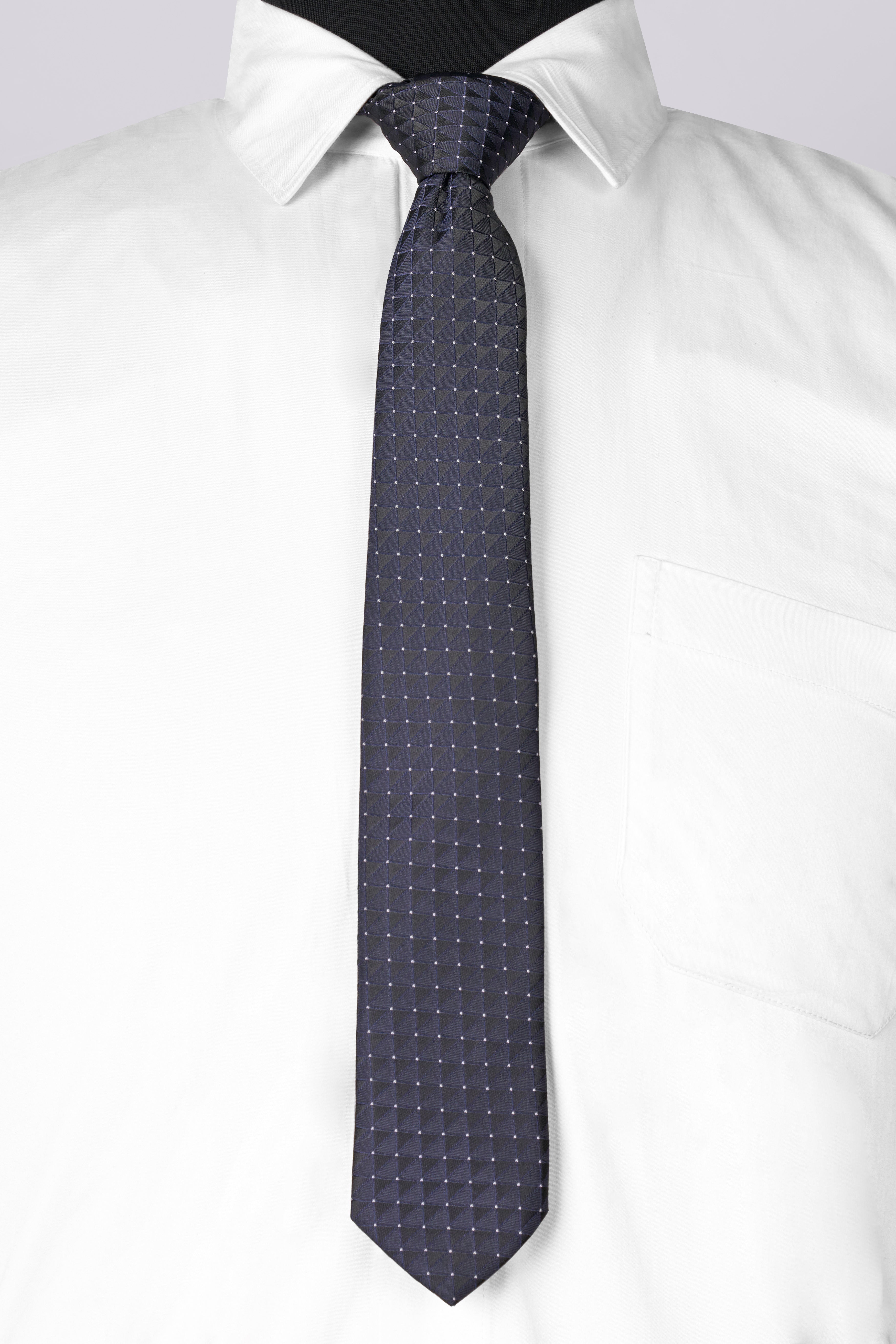 Mulled Wine Blue Checkered Jacquard Tie with Pocket Square TP070