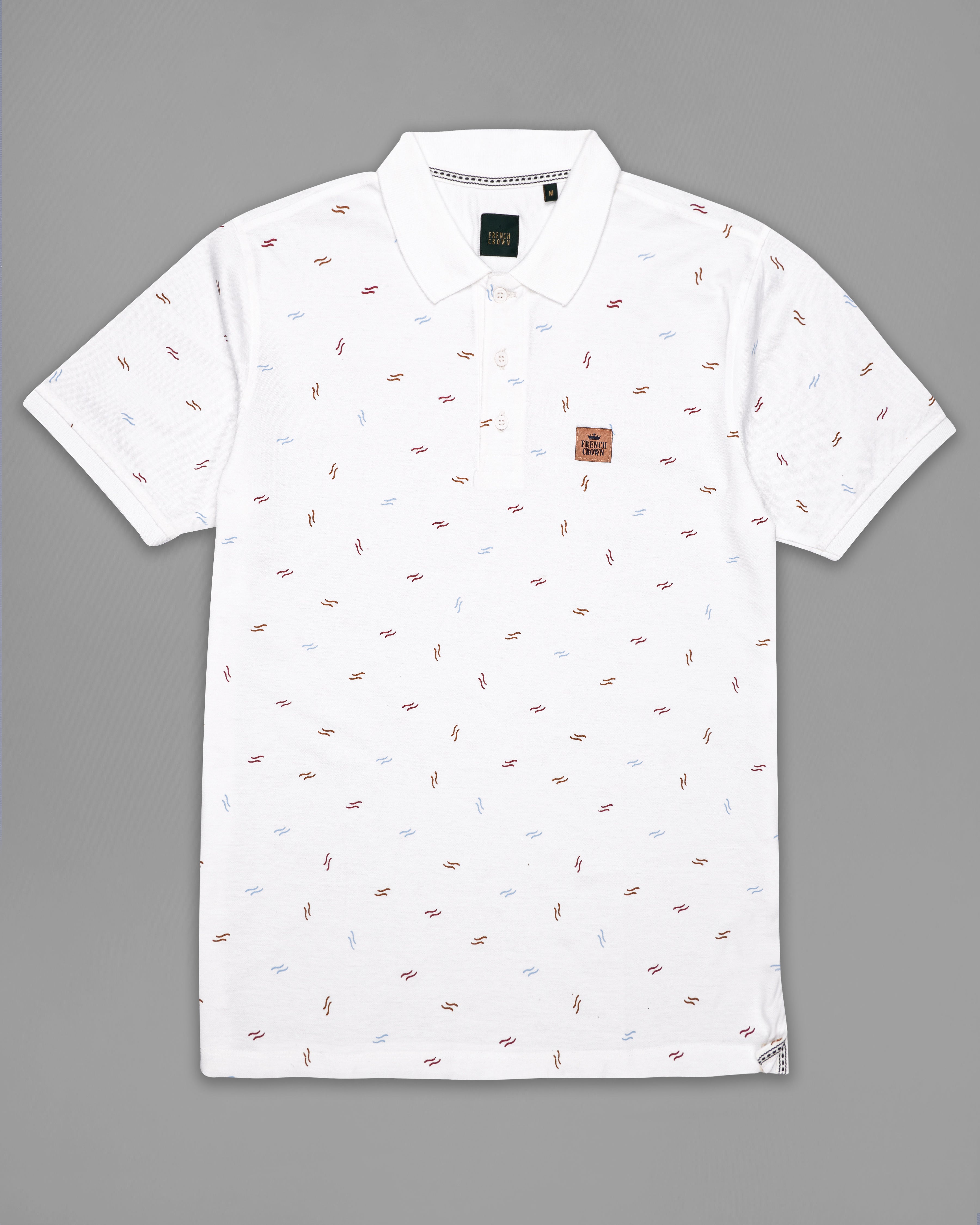 Bright White Printed Organic Cotton Pique Polo TS827-S, TS827-M, TS827-L, TS827-XL, TS827-XXL