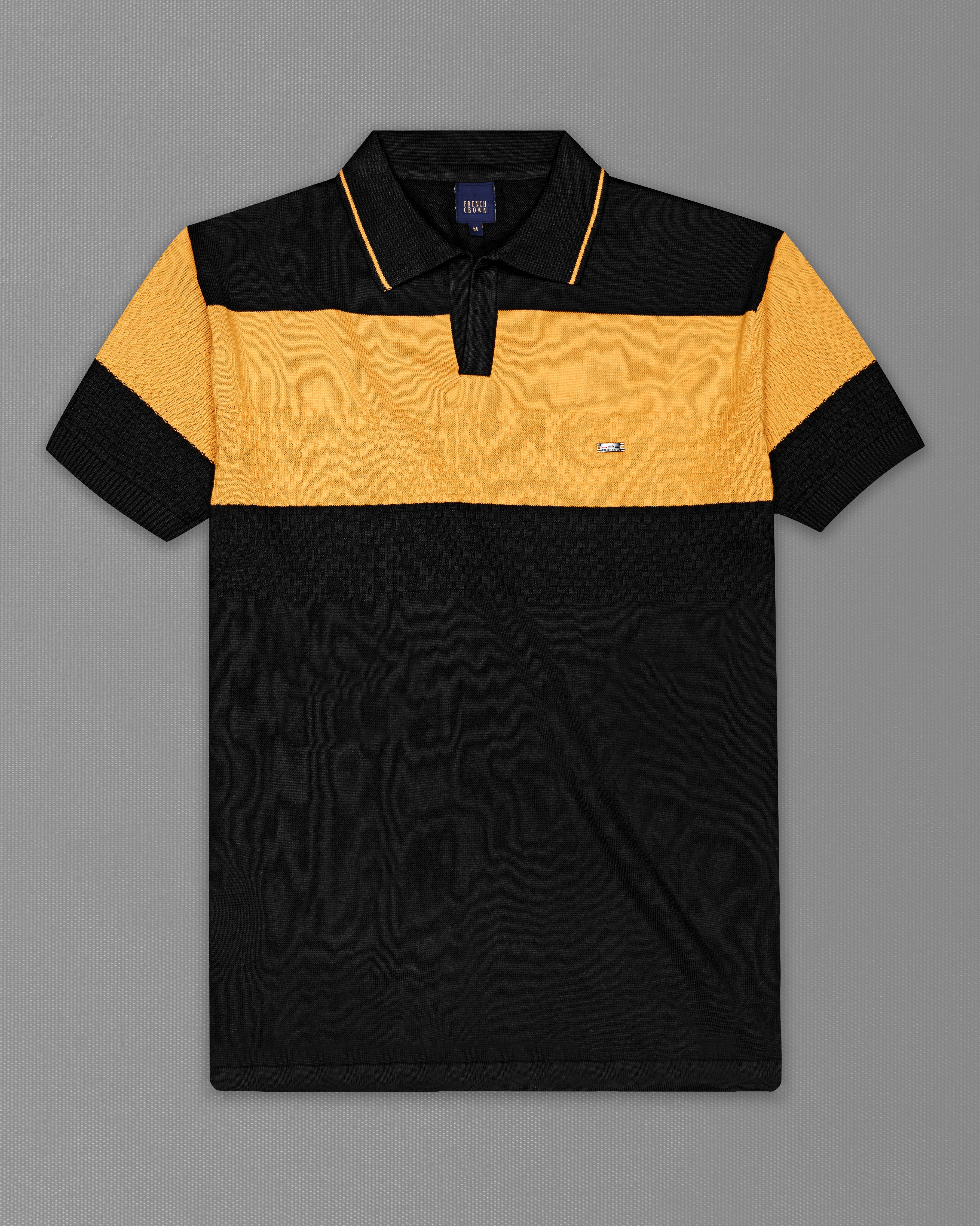 Jade Black and Butterscotch Yellow Jacquard Textured Flat-Knit Premium Cotton Polo TS872-S, TS872-M, TS872-L, TS872-XL, TS872-XXL