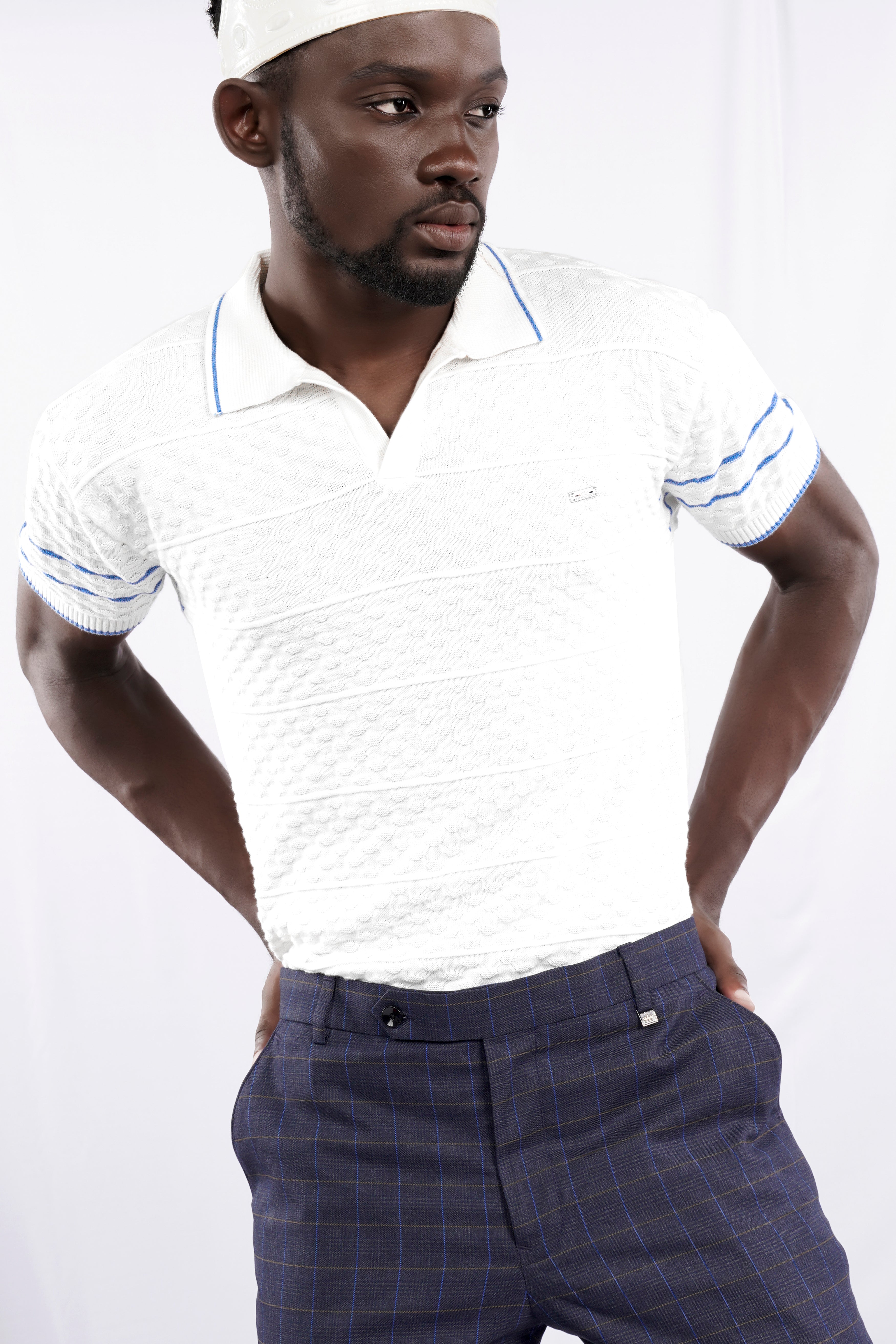 Bright White Jacquard Textured Flat-Knit Premium Cotton Polo TS873-S, TS873-M, TS873-L, TS873-XL, TS873-XXL