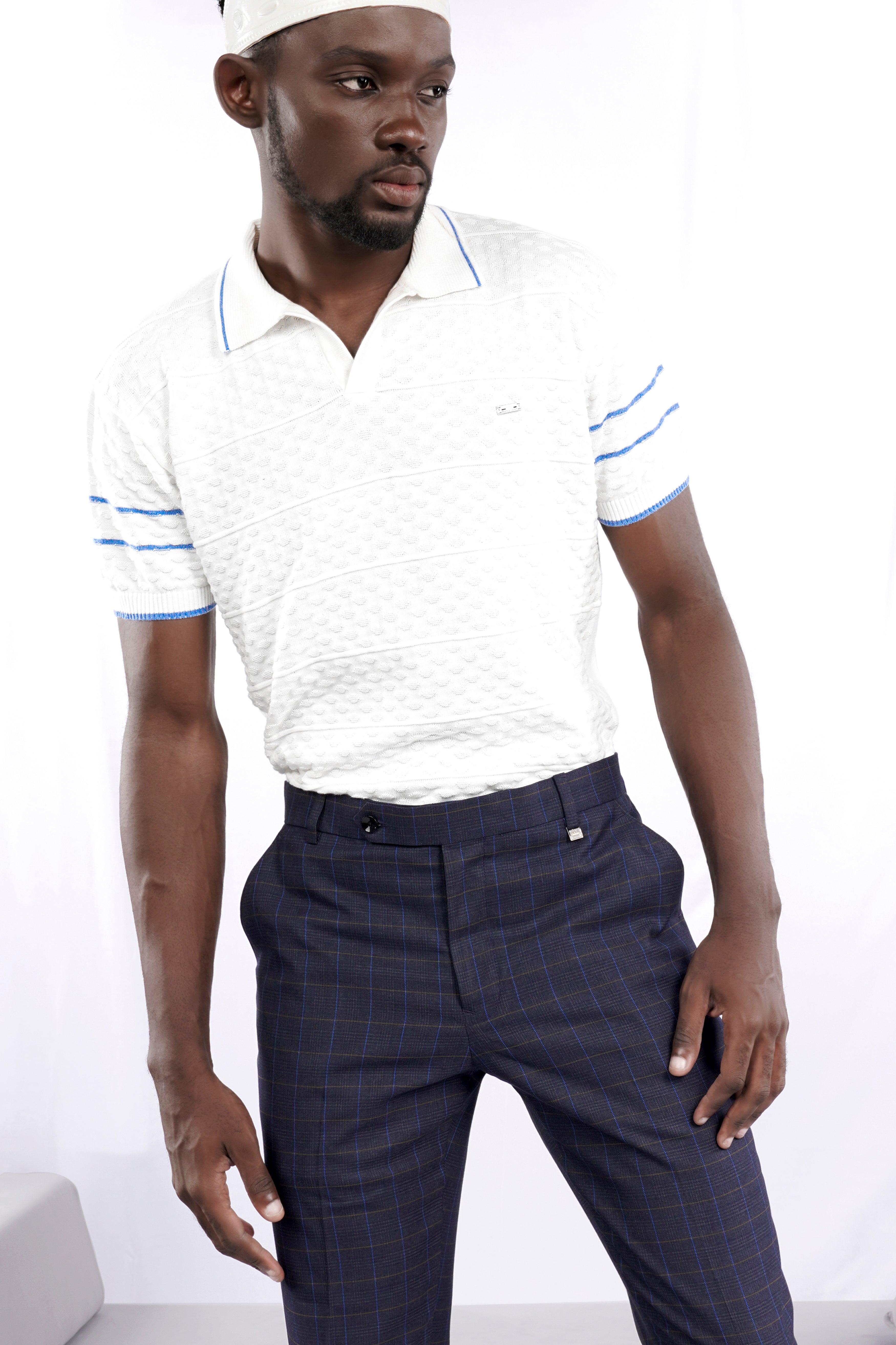 Bright White Jacquard Textured Flat-Knit Premium Cotton Polo TS873-S, TS873-M, TS873-L, TS873-XL, TS873-XXL