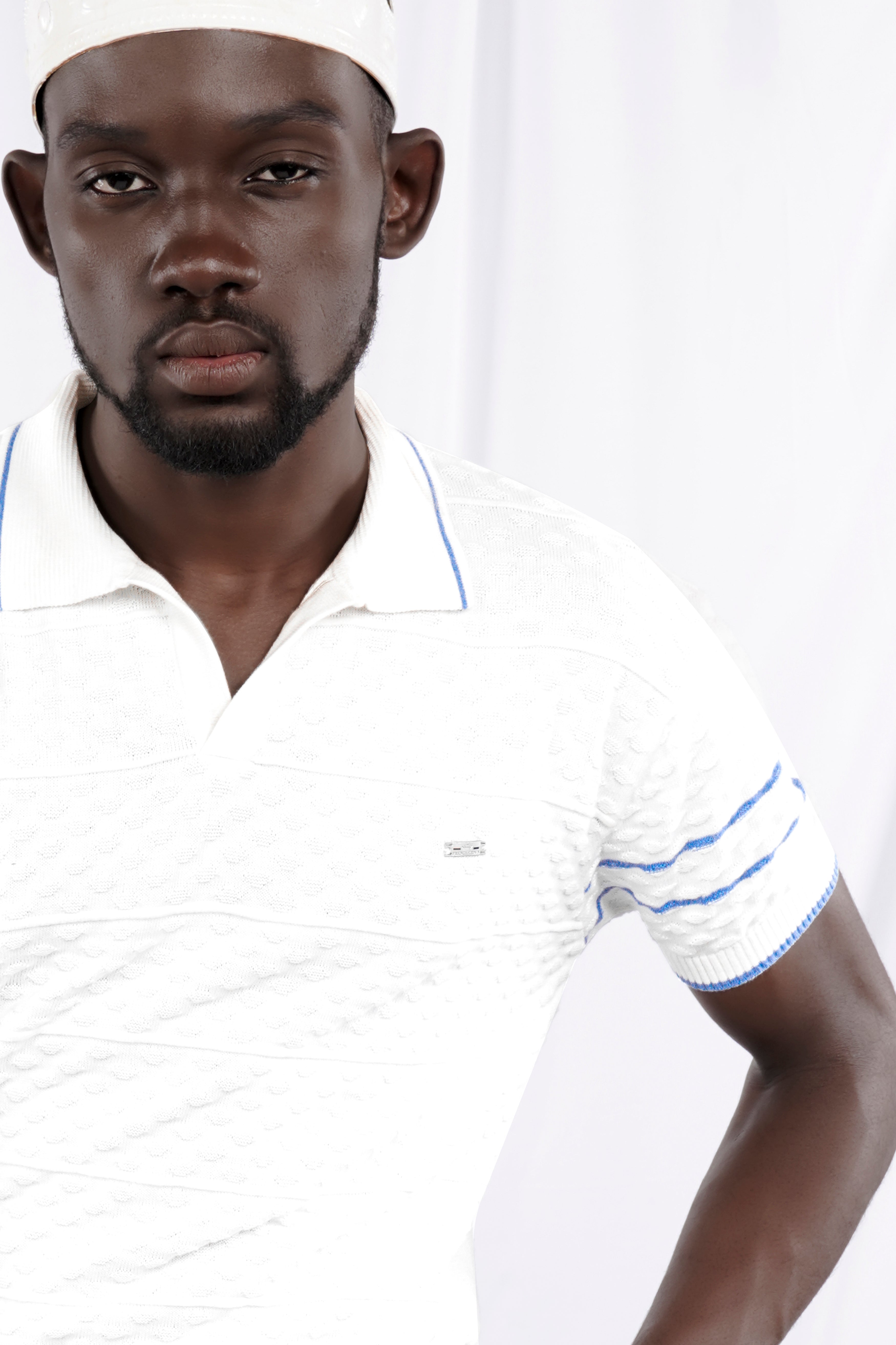 Bright White Jacquard Textured Flat-Knit Premium Cotton Polo TS873-S, TS873-M, TS873-L, TS873-XL, TS873-XXL