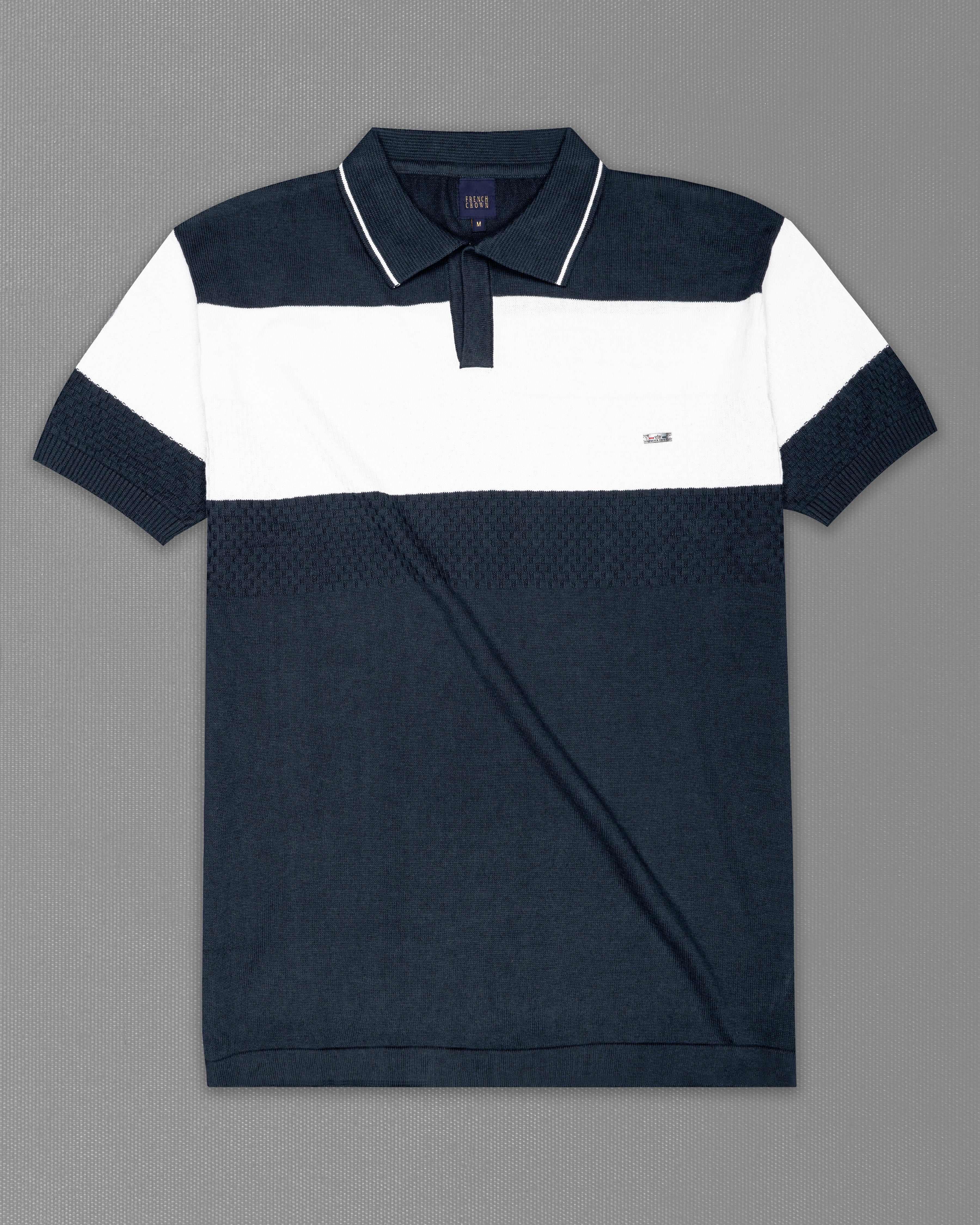 Shark Blue and White Jacquard Textured Flat-Knit Premium Cotton Polo TS874-S, TS874-M, TS874-L, TS874-XL, TS874-XXL