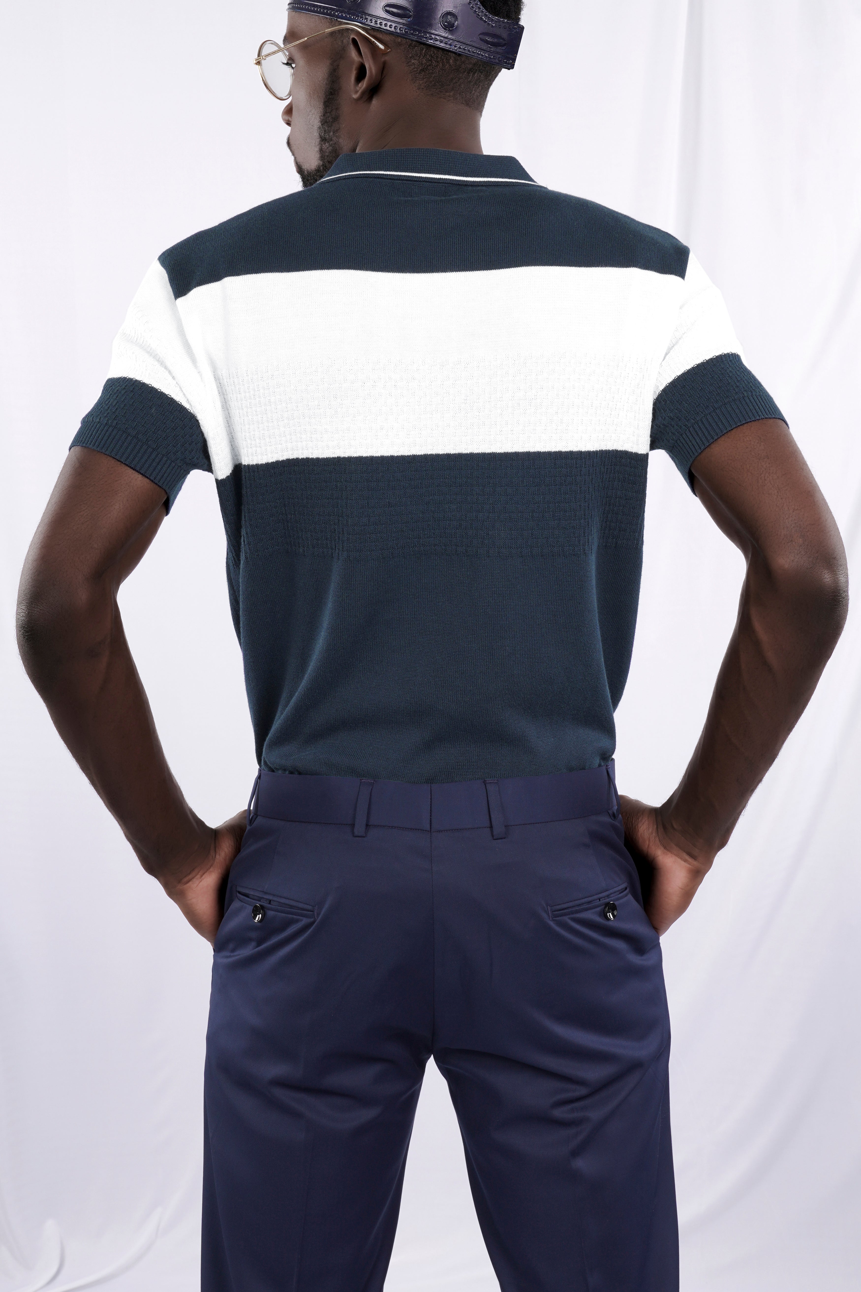 Shark Blue and White Jacquard Textured Flat-Knit Premium Cotton Polo TS874-S, TS874-M, TS874-L, TS874-XL, TS874-XXL