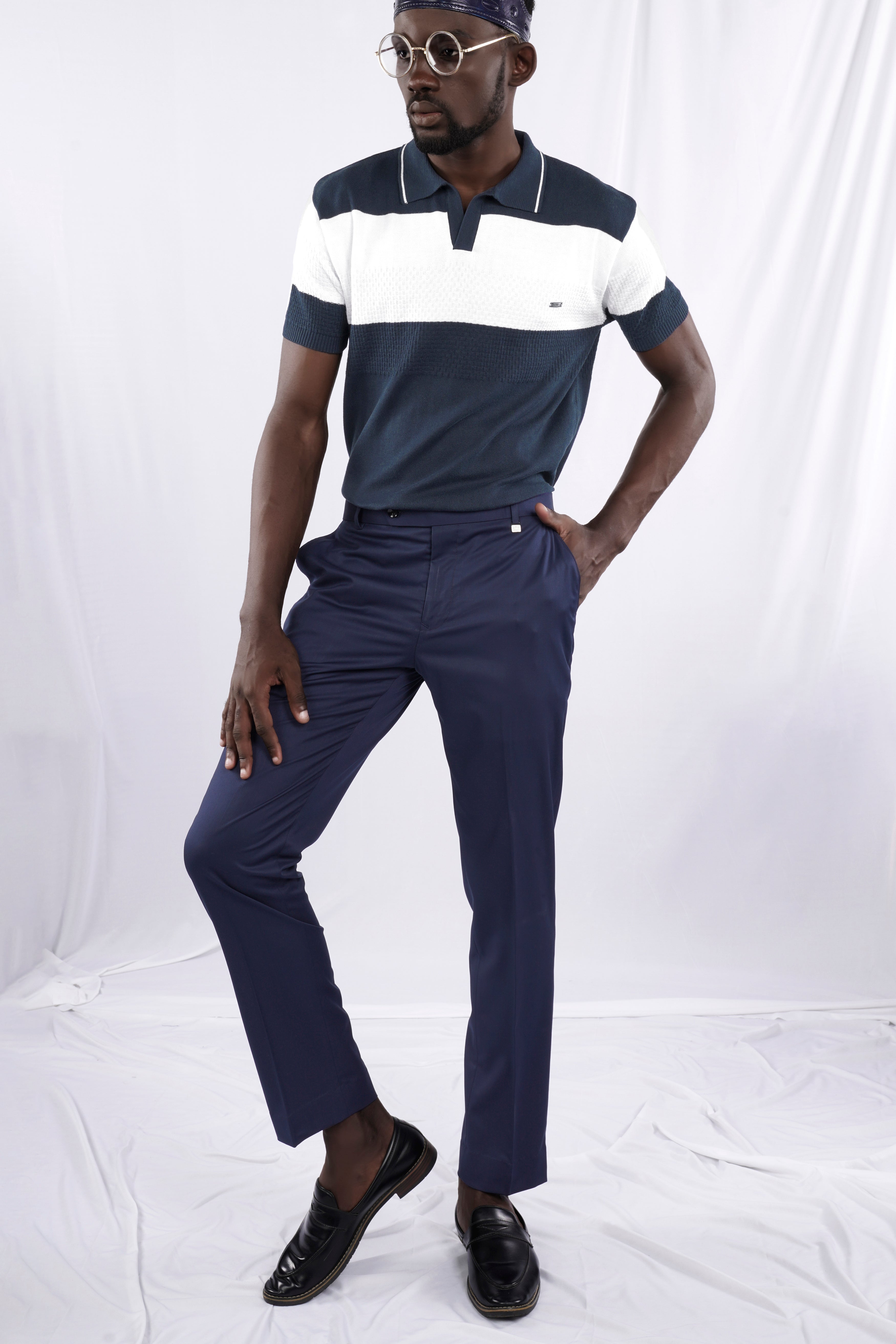 Shark Blue and White Jacquard Textured Flat-Knit Premium Cotton Polo TS874-S, TS874-M, TS874-L, TS874-XL, TS874-XXL