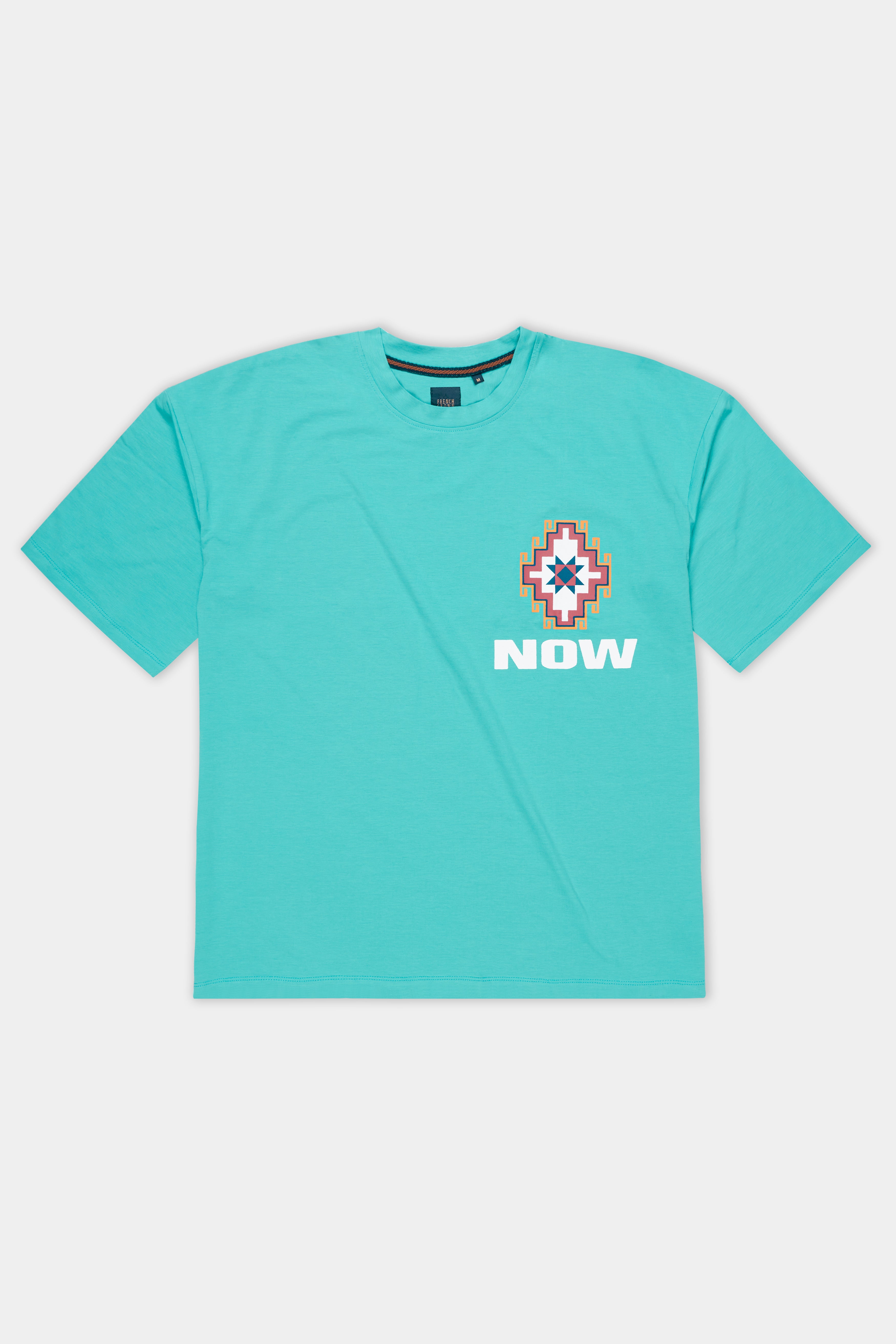 Aqua Blue Printed Premium Cotton Oversized T-shirt TS950-S, TS950-M, TS950-L, TS950-XL, TS950-XXL