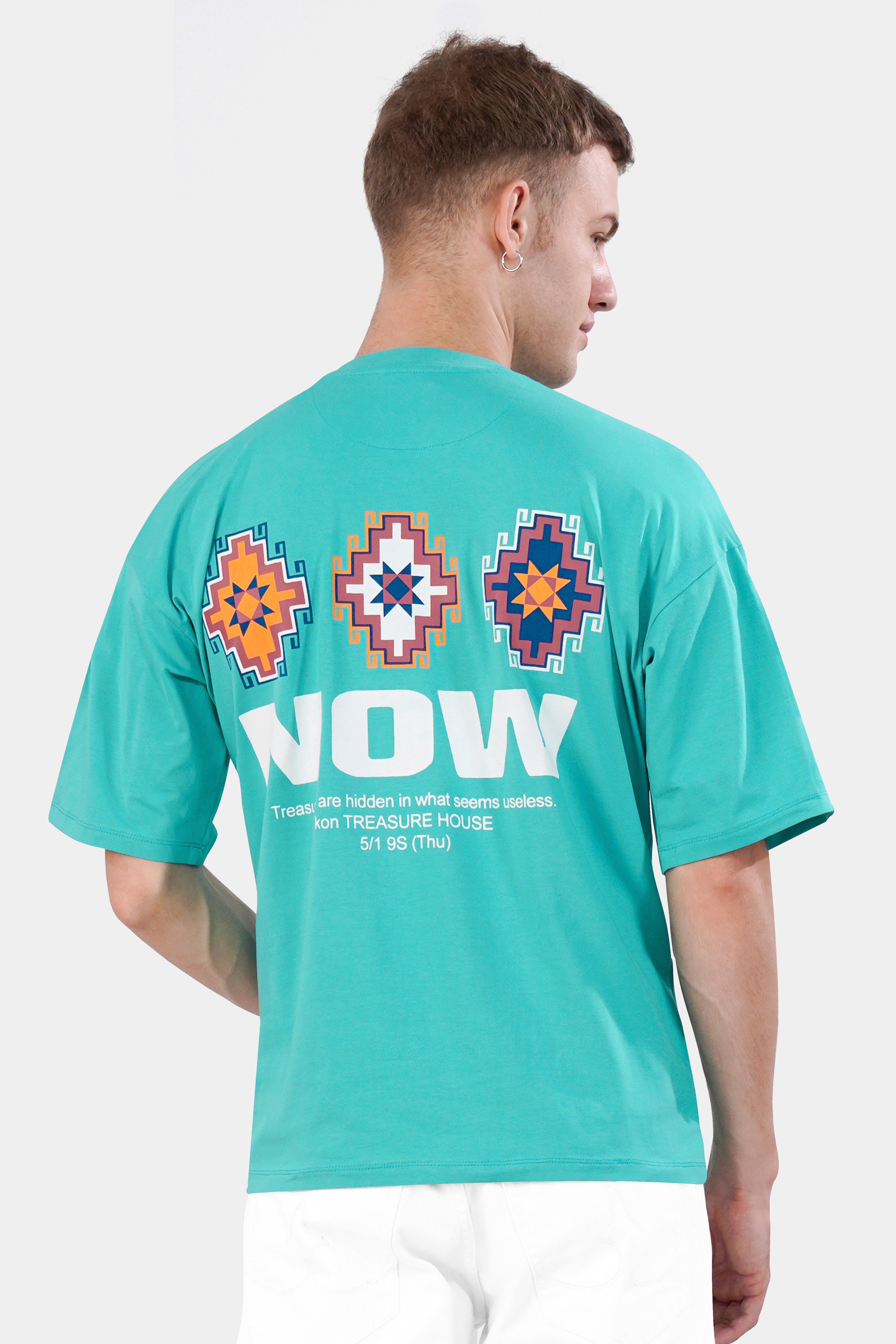 Aqua Blue Printed Premium Cotton Oversized T-shirt TS950-S, TS950-M, TS950-L, TS950-XL, TS950-XXL