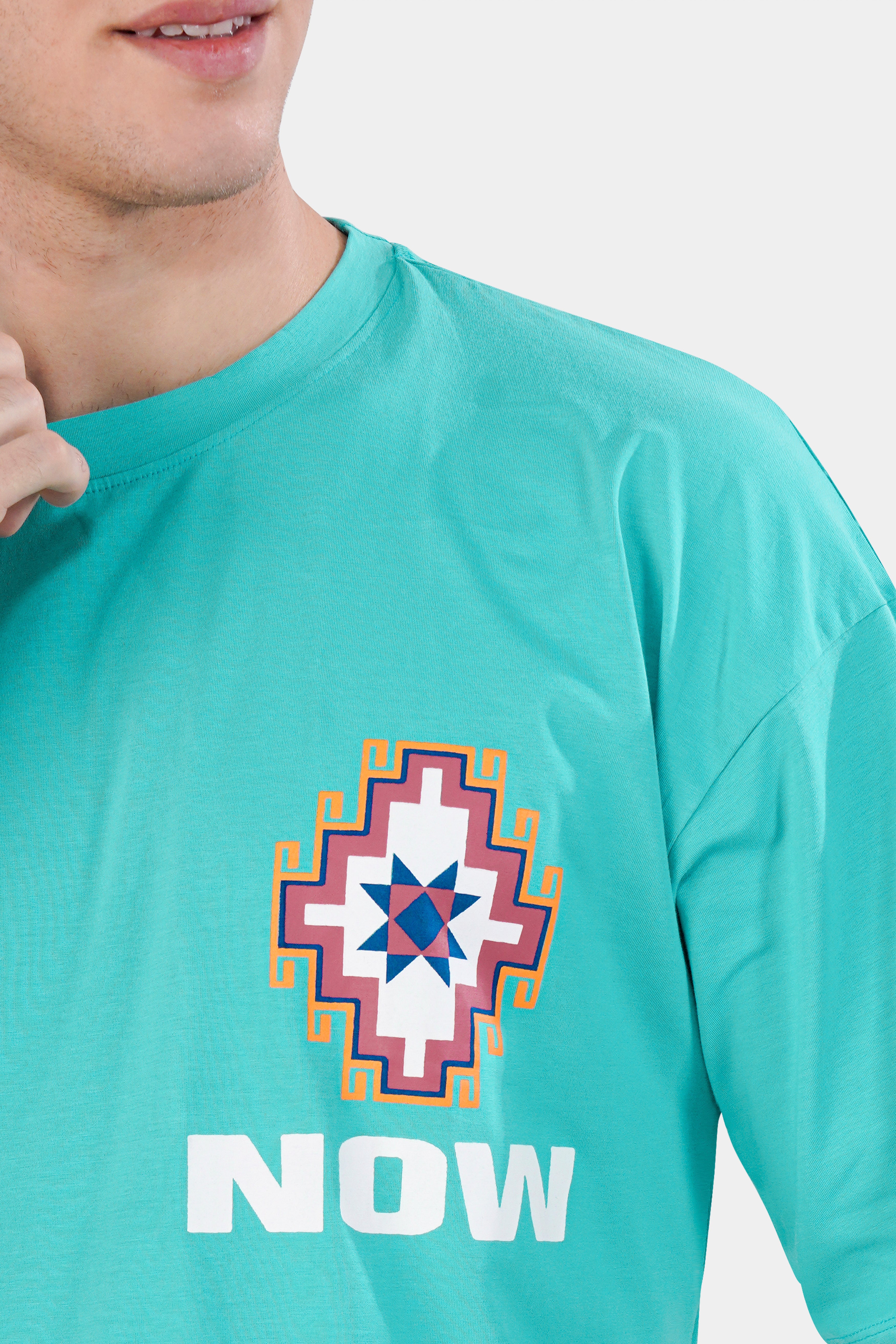 Aqua Blue Printed Premium Cotton Oversized T-shirt TS950-S, TS950-M, TS950-L, TS950-XL, TS950-XXL
