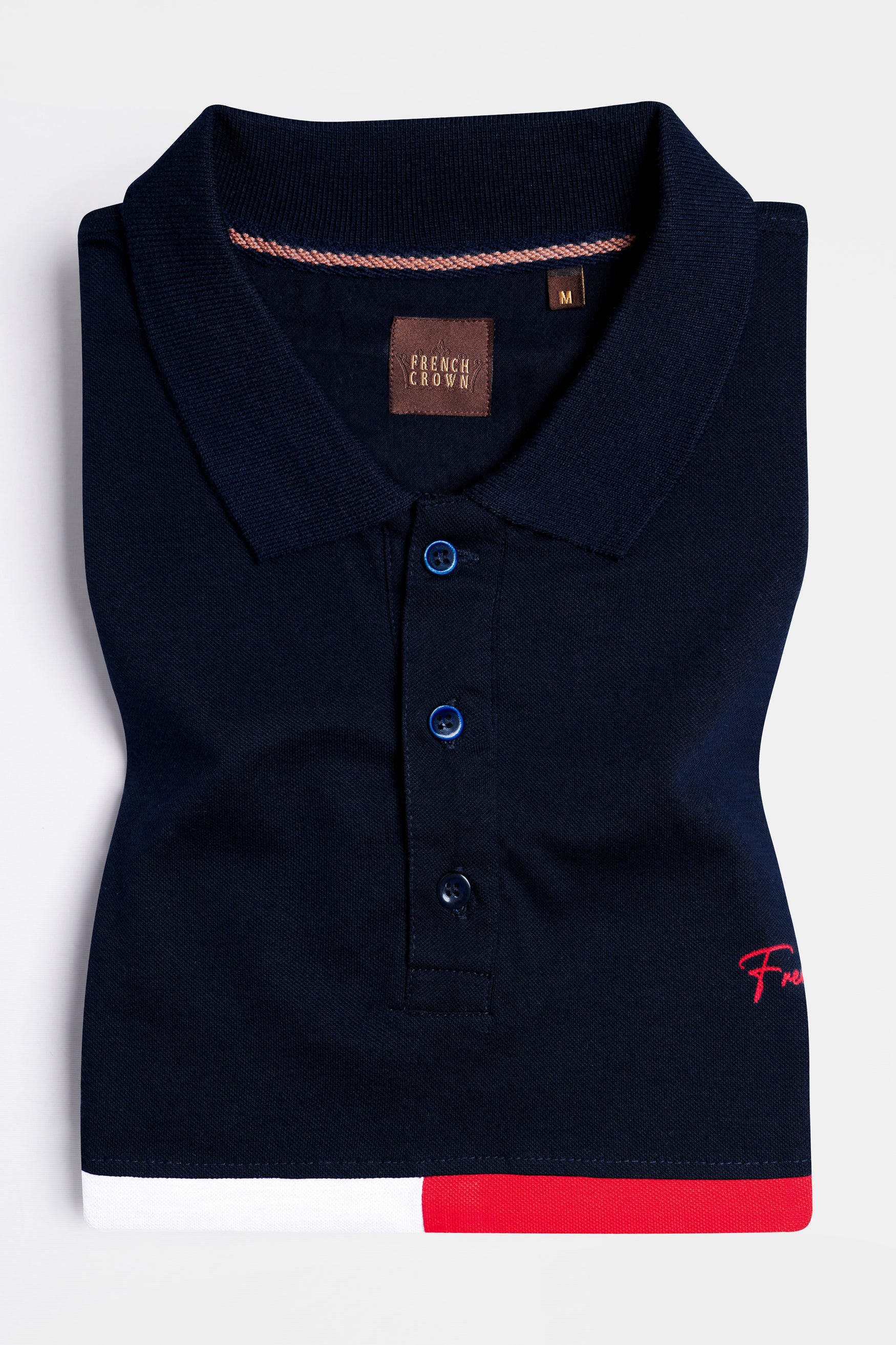 Ebony Blue with White and Jasper Red Colour Block Pattern Premium Cotton Pique Polo TS974-S, TS974-M, TS974-L, TS974-XL, TS974-XXL