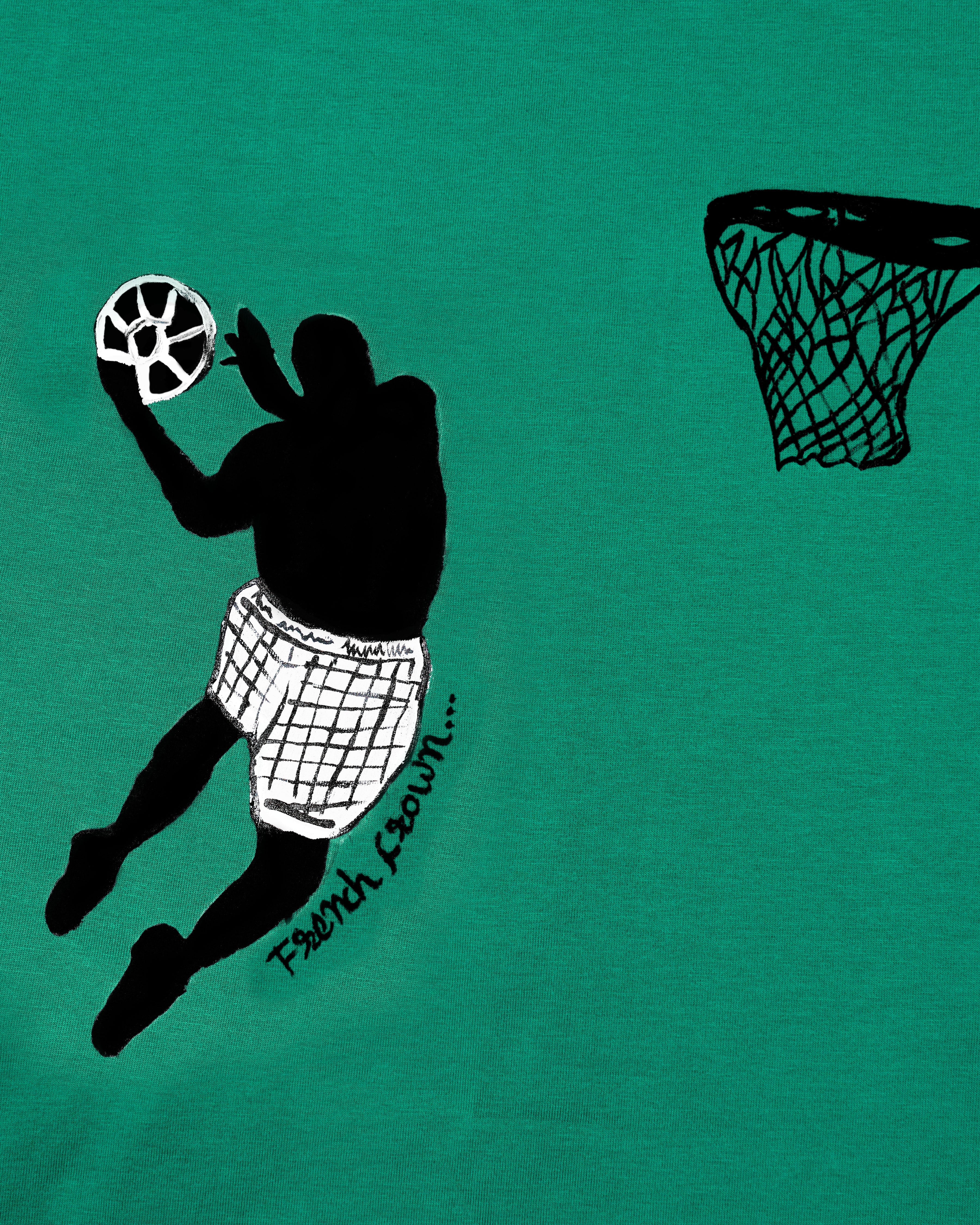 Tropical Green with Basketball Hand Painted Premium Cotton T-shirt